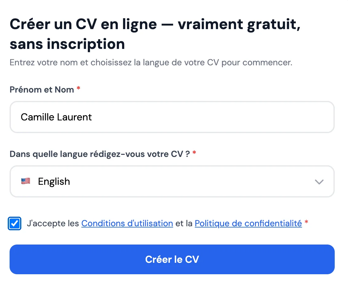 Créer un CV en anglais depuis l'éditeur MojCV