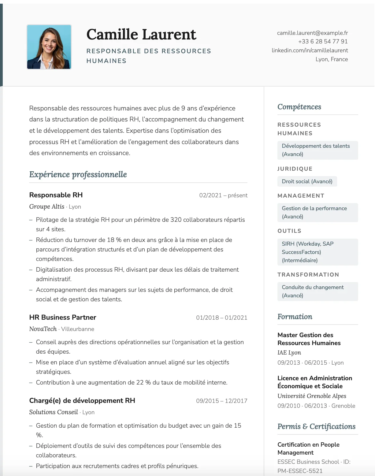 Gérer les rubriques de CV dans l’éditeur MojCV