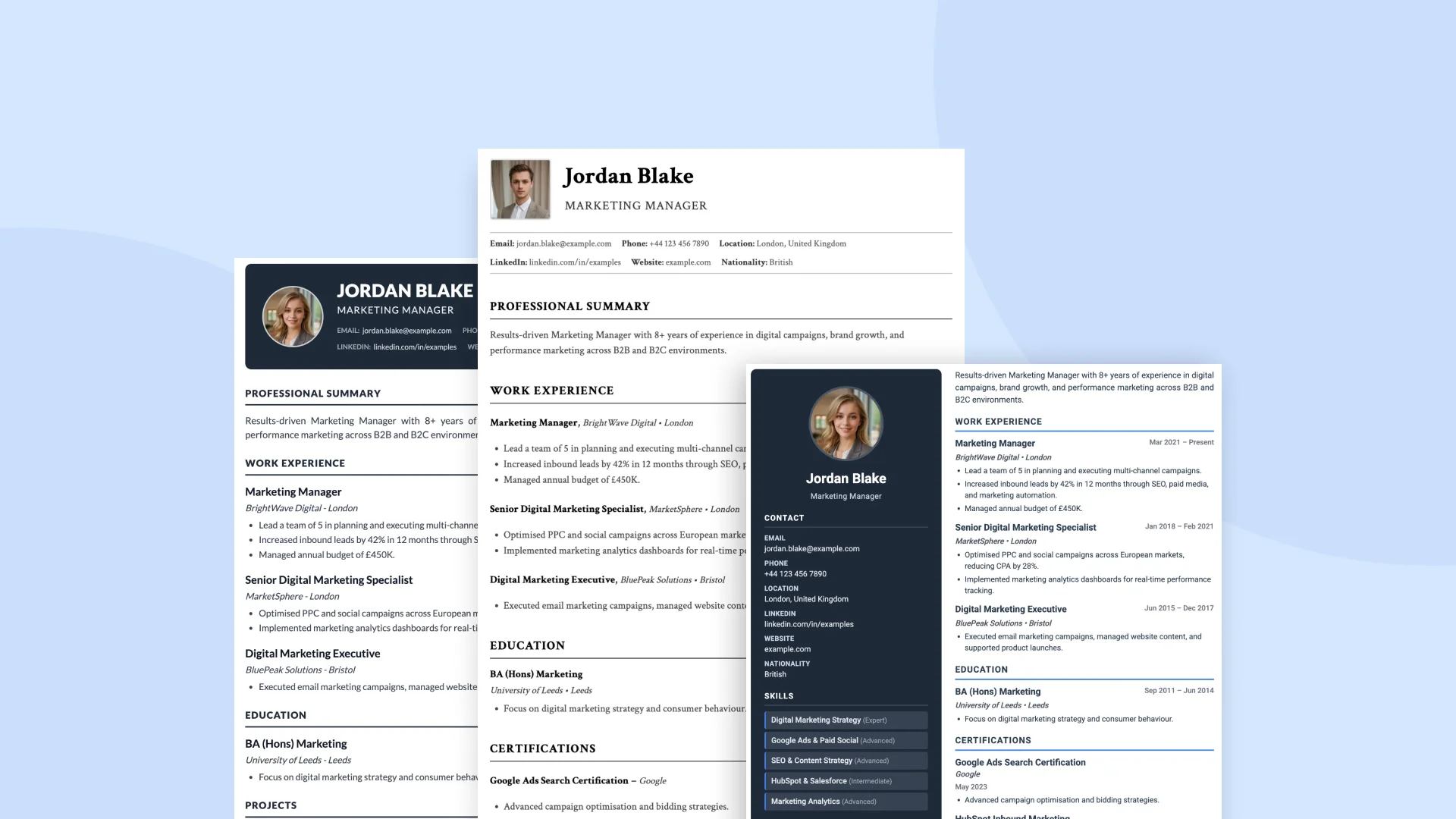 Exemplos profissionais de CV