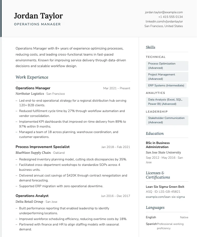 Managing CV and resume sections in a free online CV builder