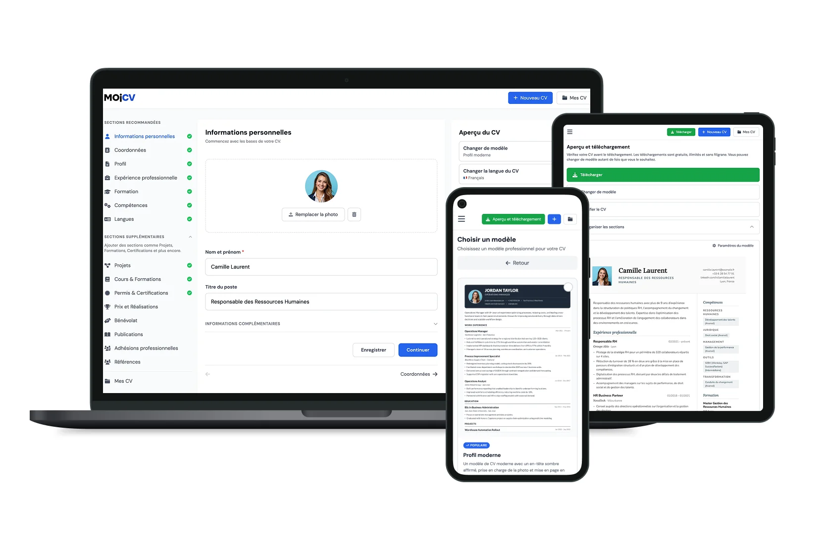 Faire un CV facilement et gratuitement en ligne sur MojCV