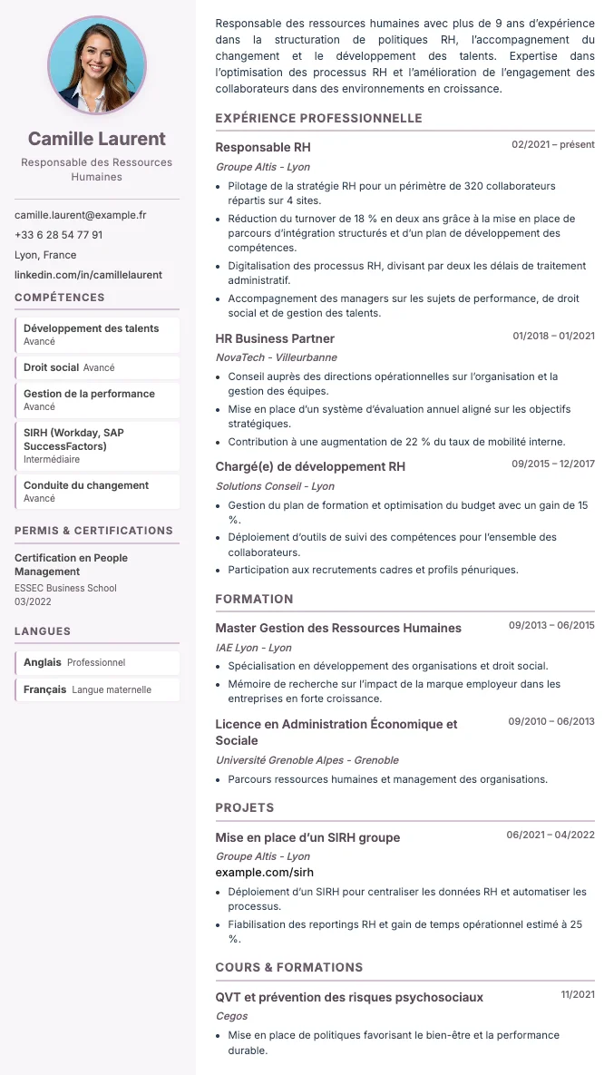 Féminin CV template