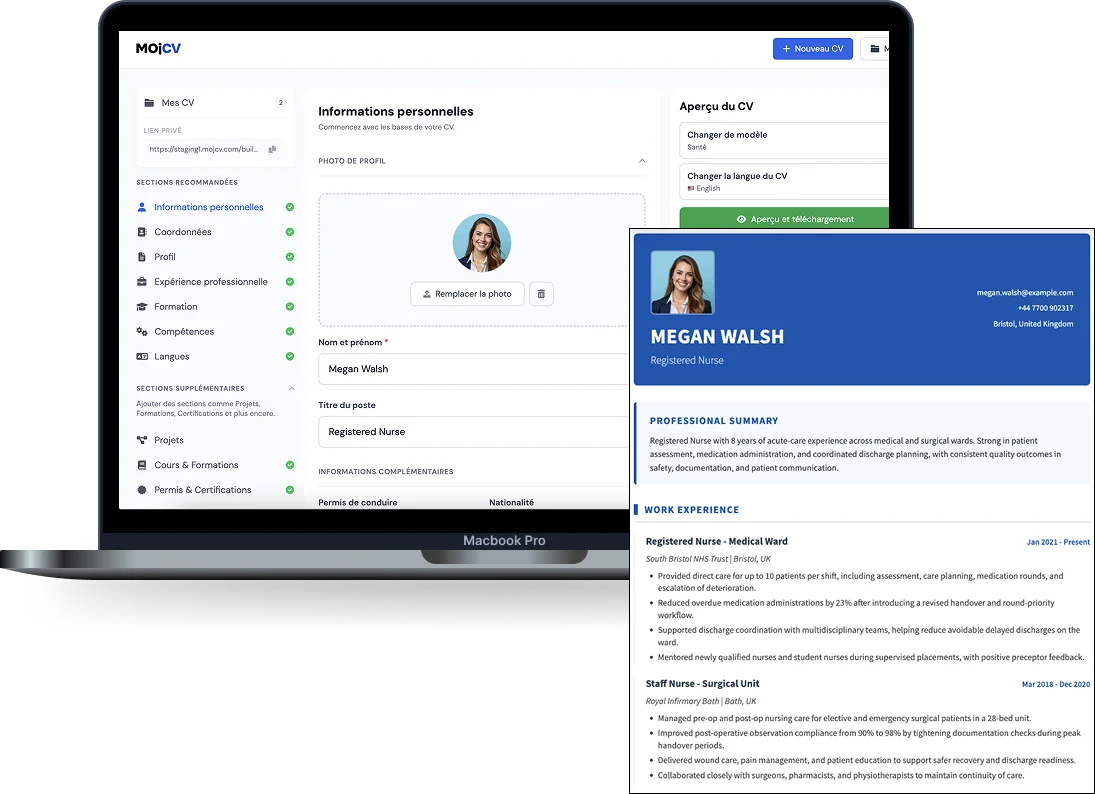 Aperçu modèle de CV en anglais sur MojCV
