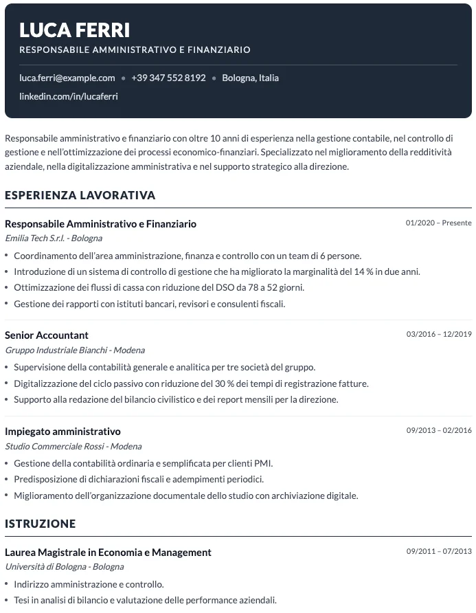 Gestione delle sezioni del curriculum vitae nel creatore di CV online gratuito