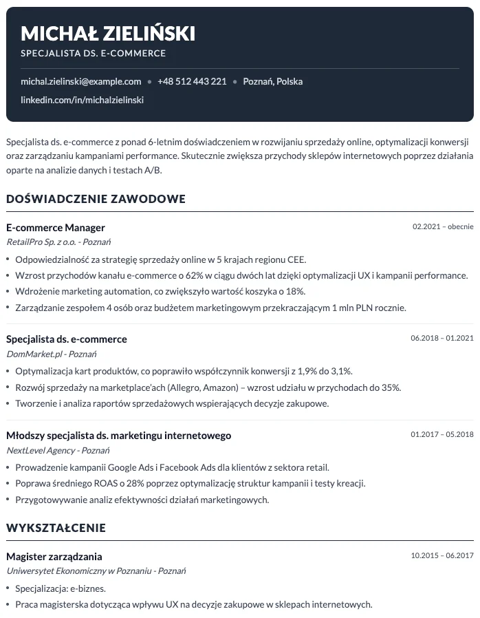 Zarządzanie sekcjami CV w darmowym kreatorze CV online
