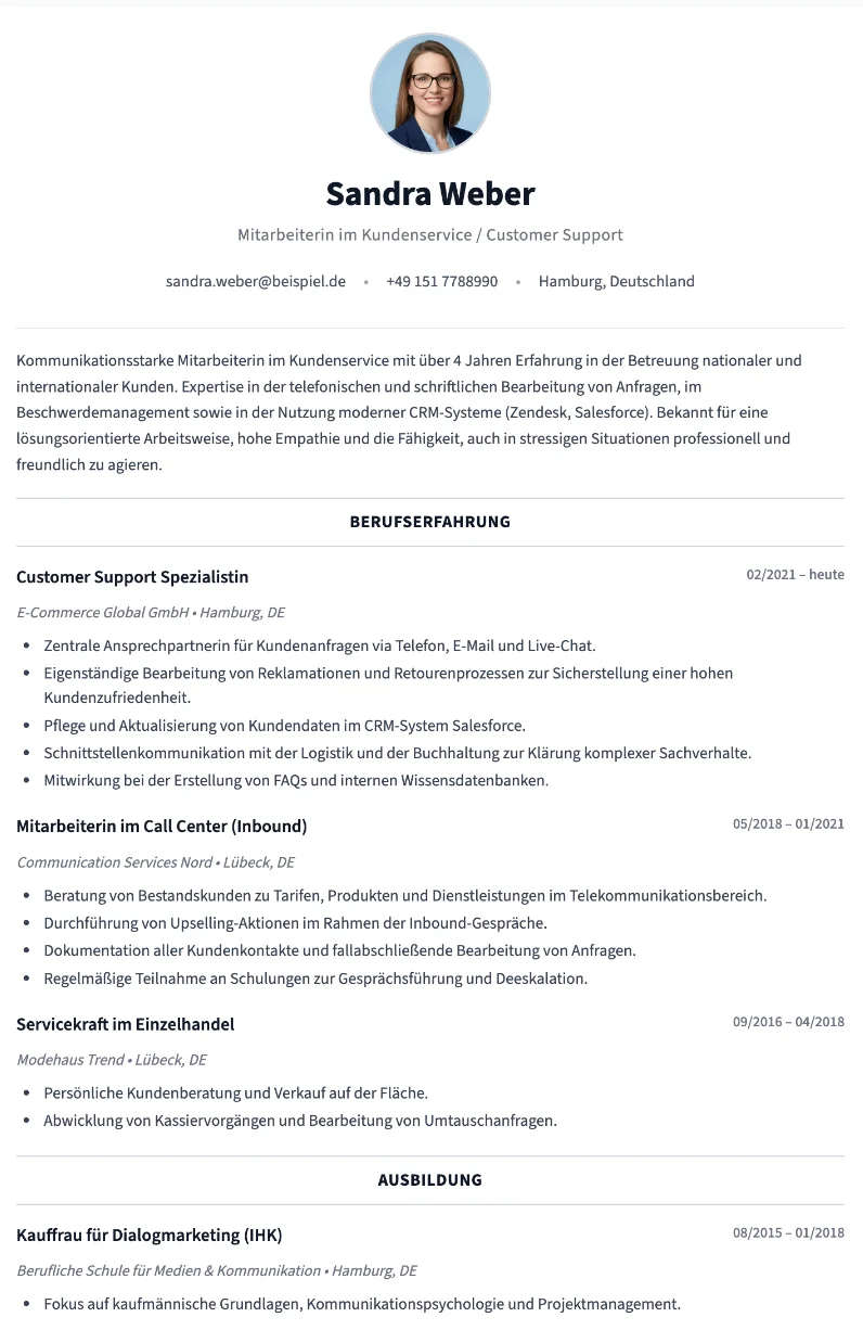 Modèle de Lebenslauf avec signature en fin de document sur MojCV