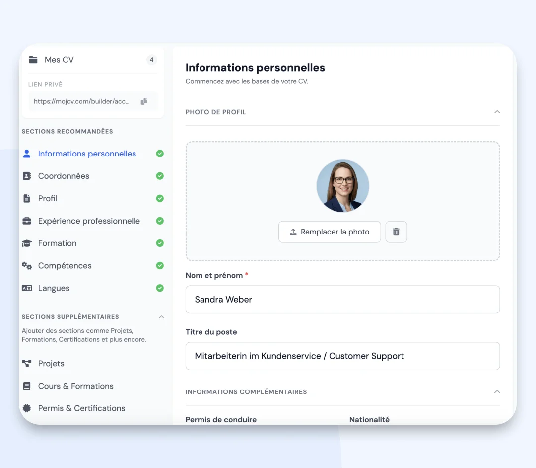 CV allemand avec photo sur MojCV