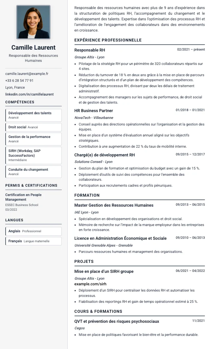 Exécutif CV template