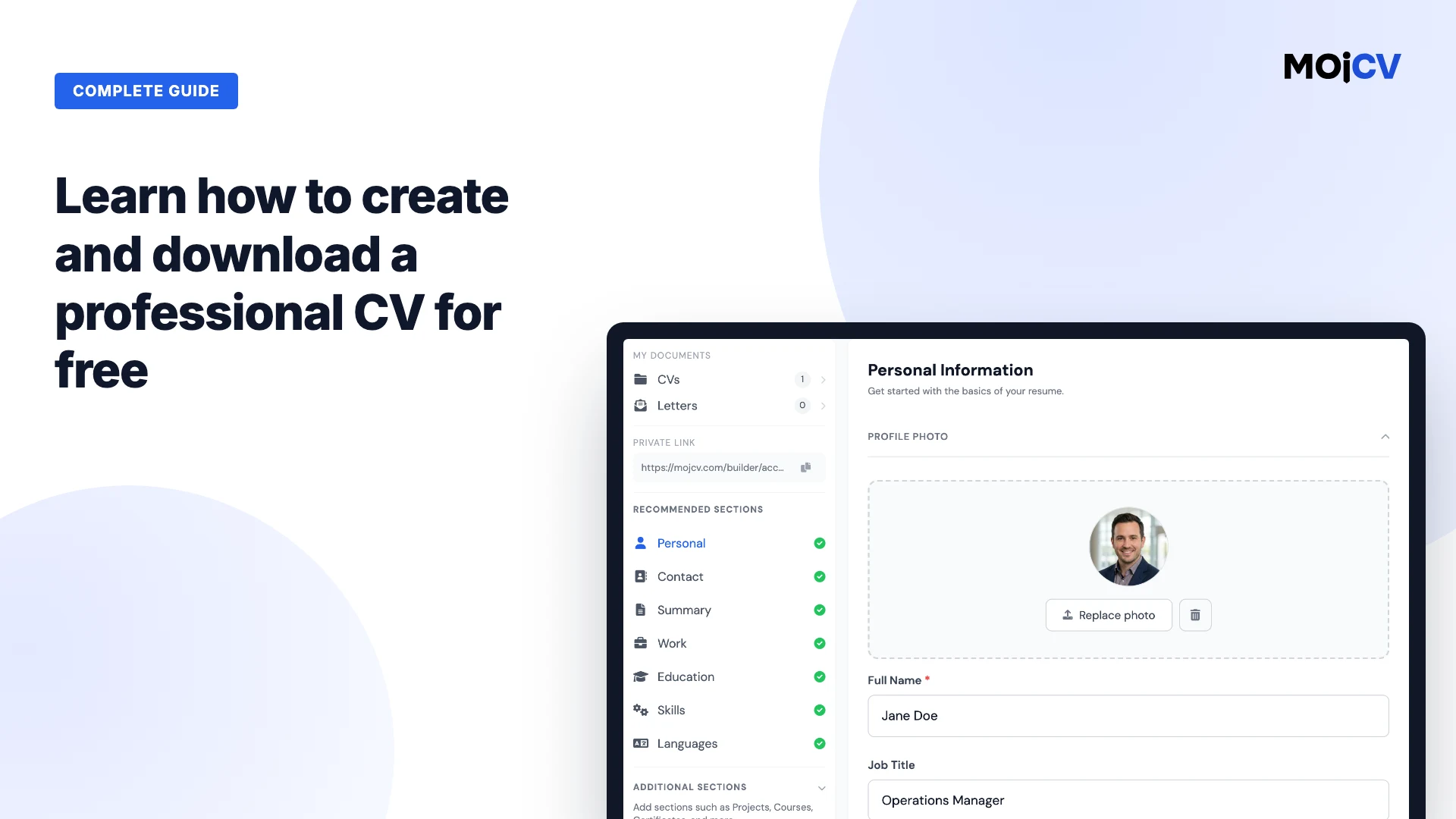 How to Create and Download a Free CV with MojCV