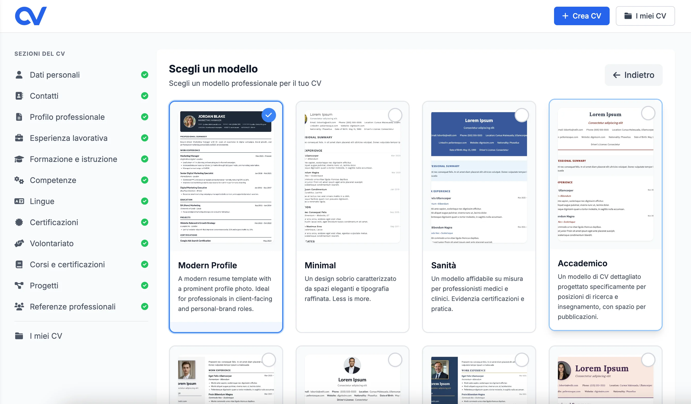 Scegli il tuo modello