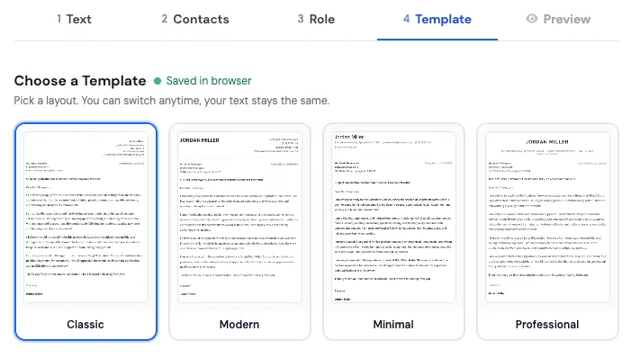 Sélection d'un modèle professionnel dans MojCV