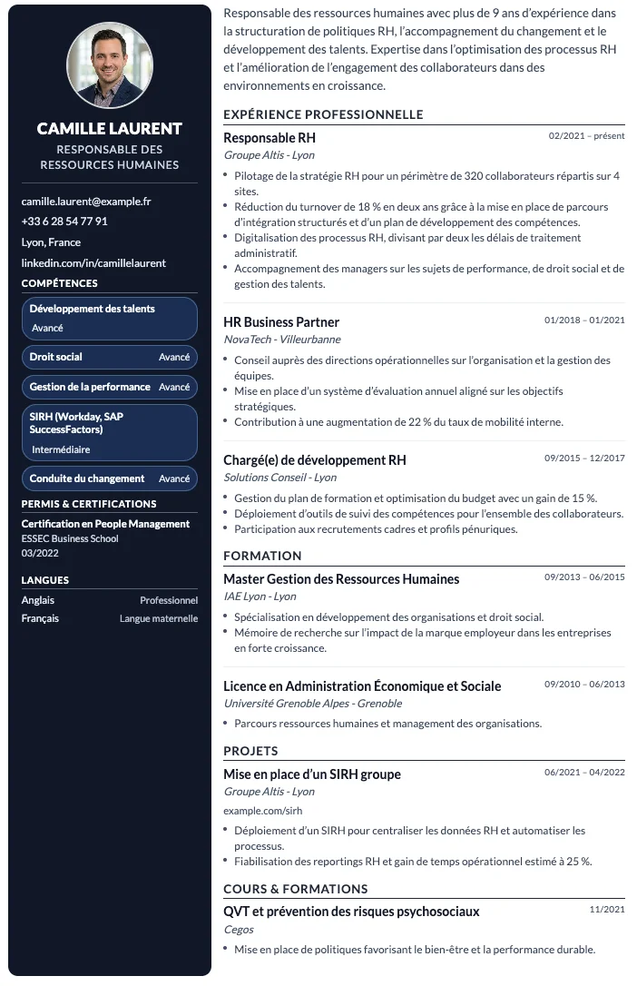 Sidebar moderne CV template