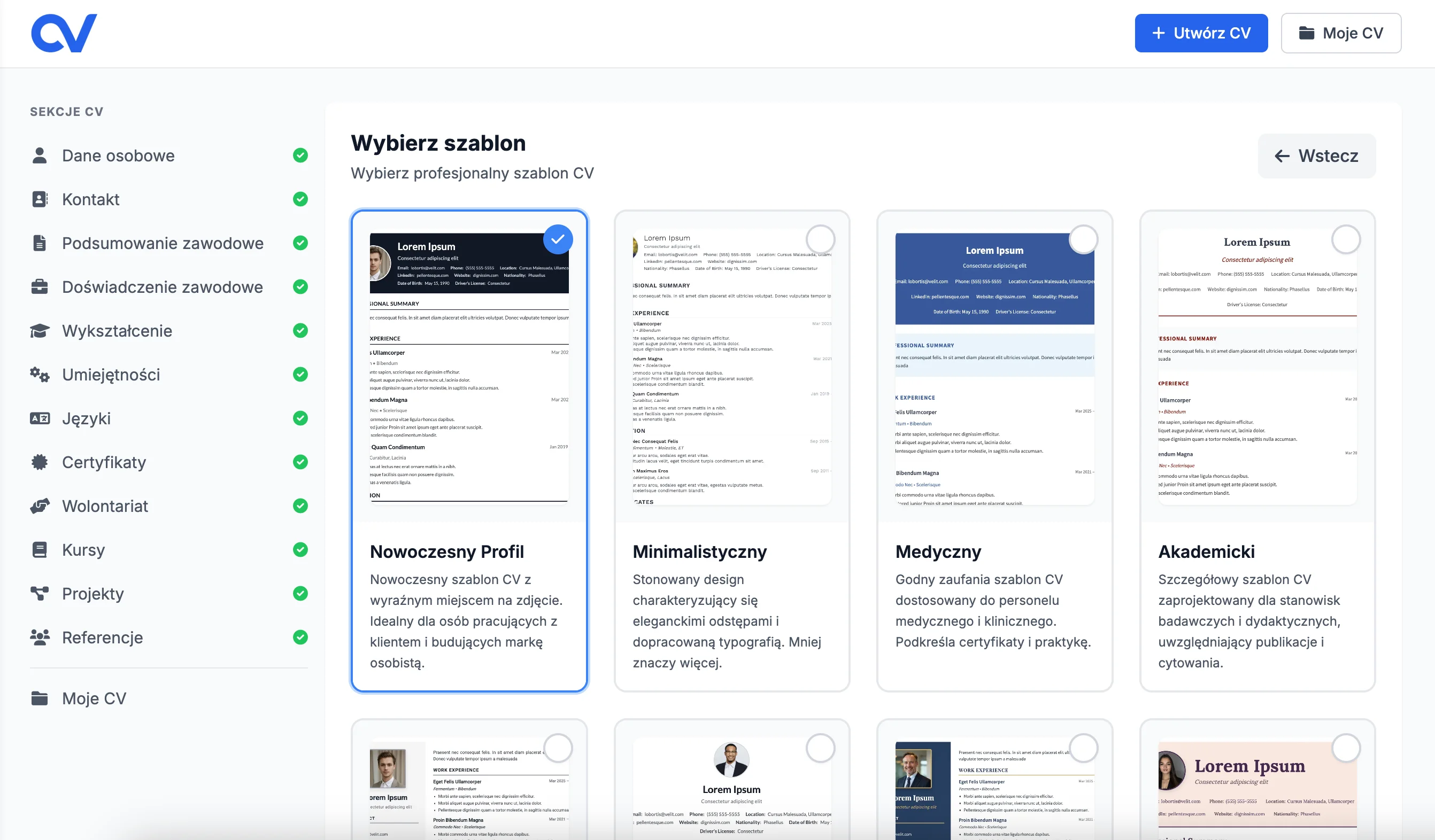 Wybierz szablon CV
