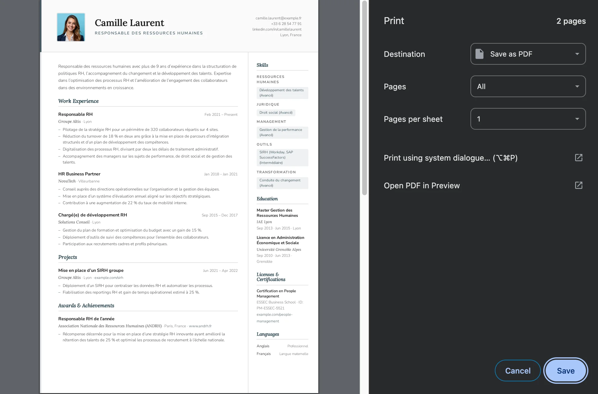 Imprimer son CV gratuitement depuis un navigateur ou lecteur PDF