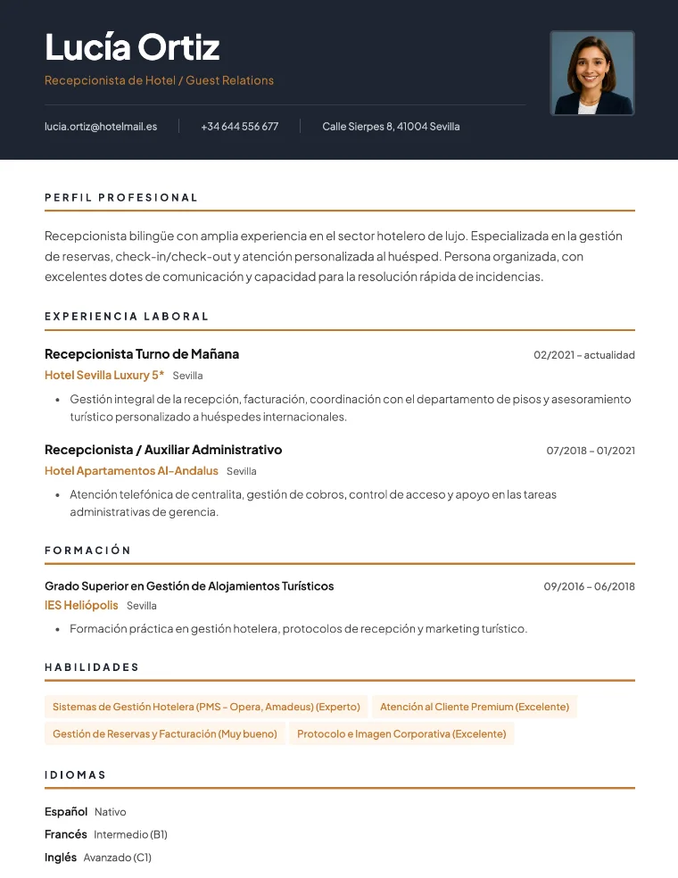Modèle de CV en espagnol sur MojCV