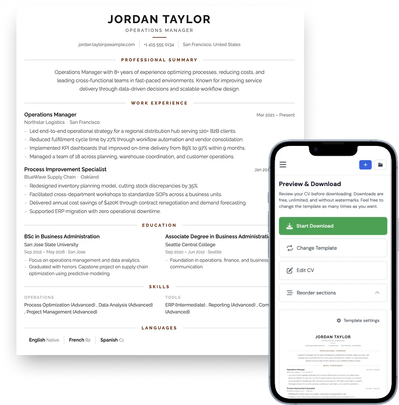 MojCV free student CV and resume builder - no account required