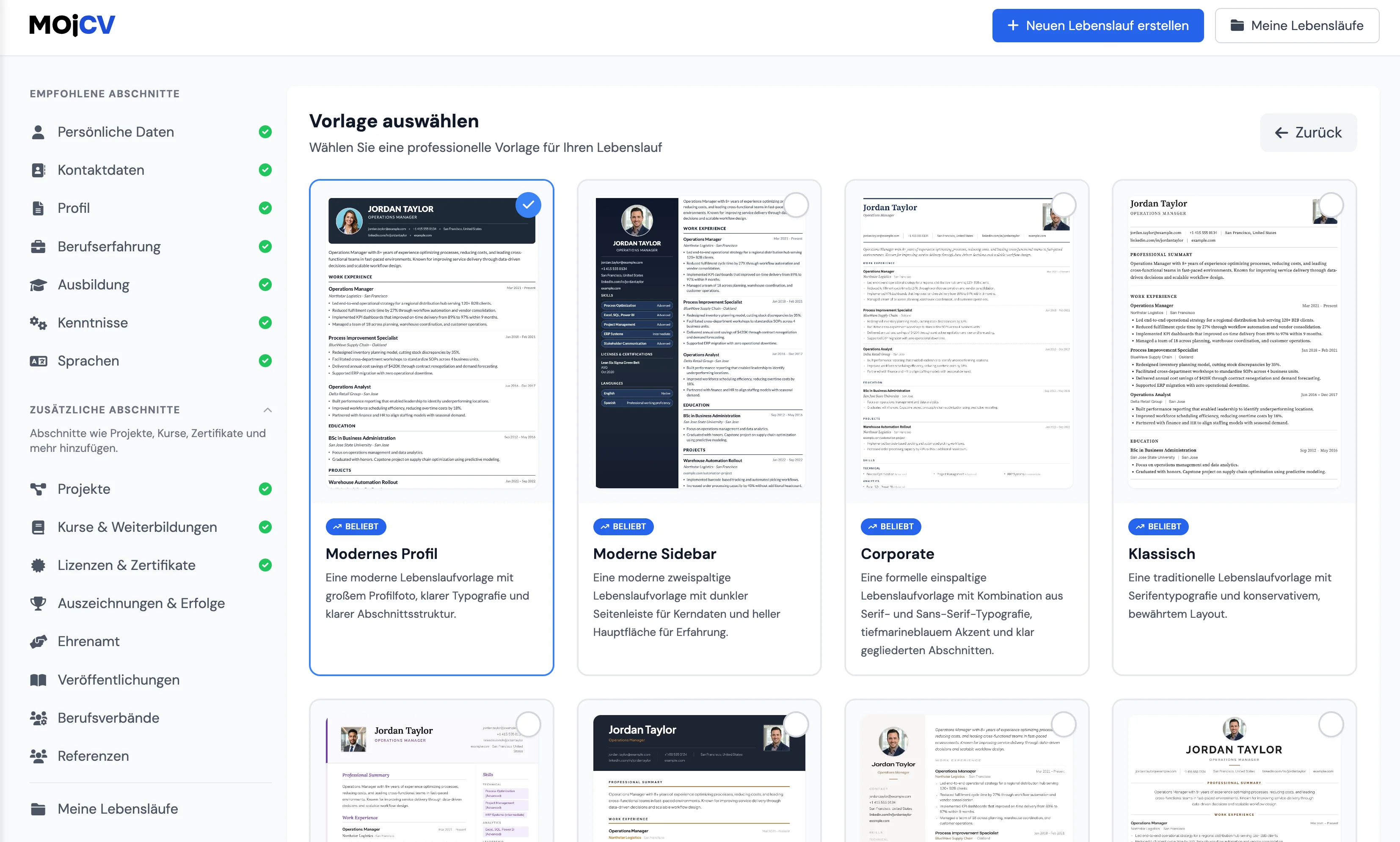 Lebenslauf-Vorlagen ohne Anmeldung, alle entsperrt, kein Abo nötig