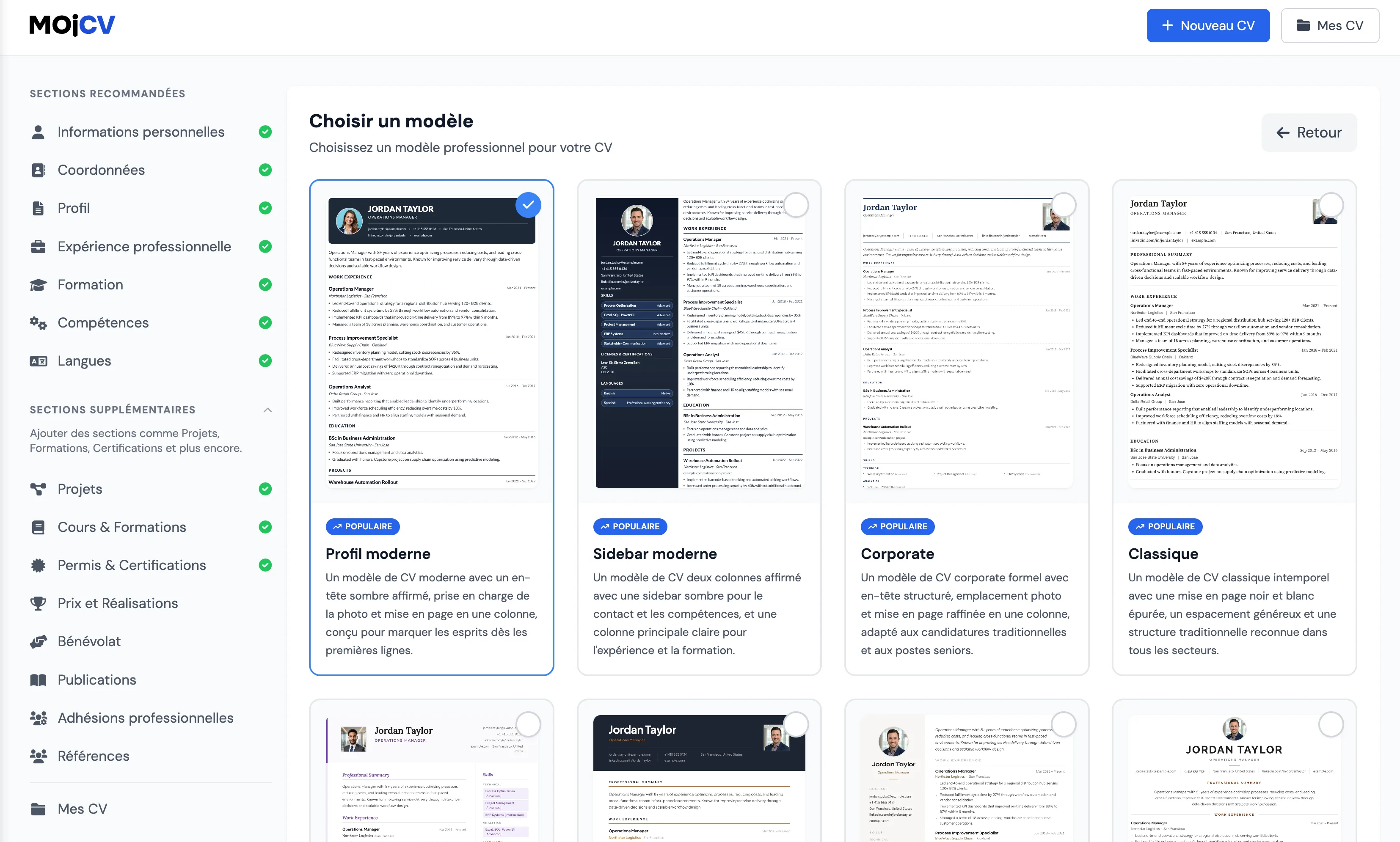 Sélection d'un modèle de CV optimisé ATS sur MojCV