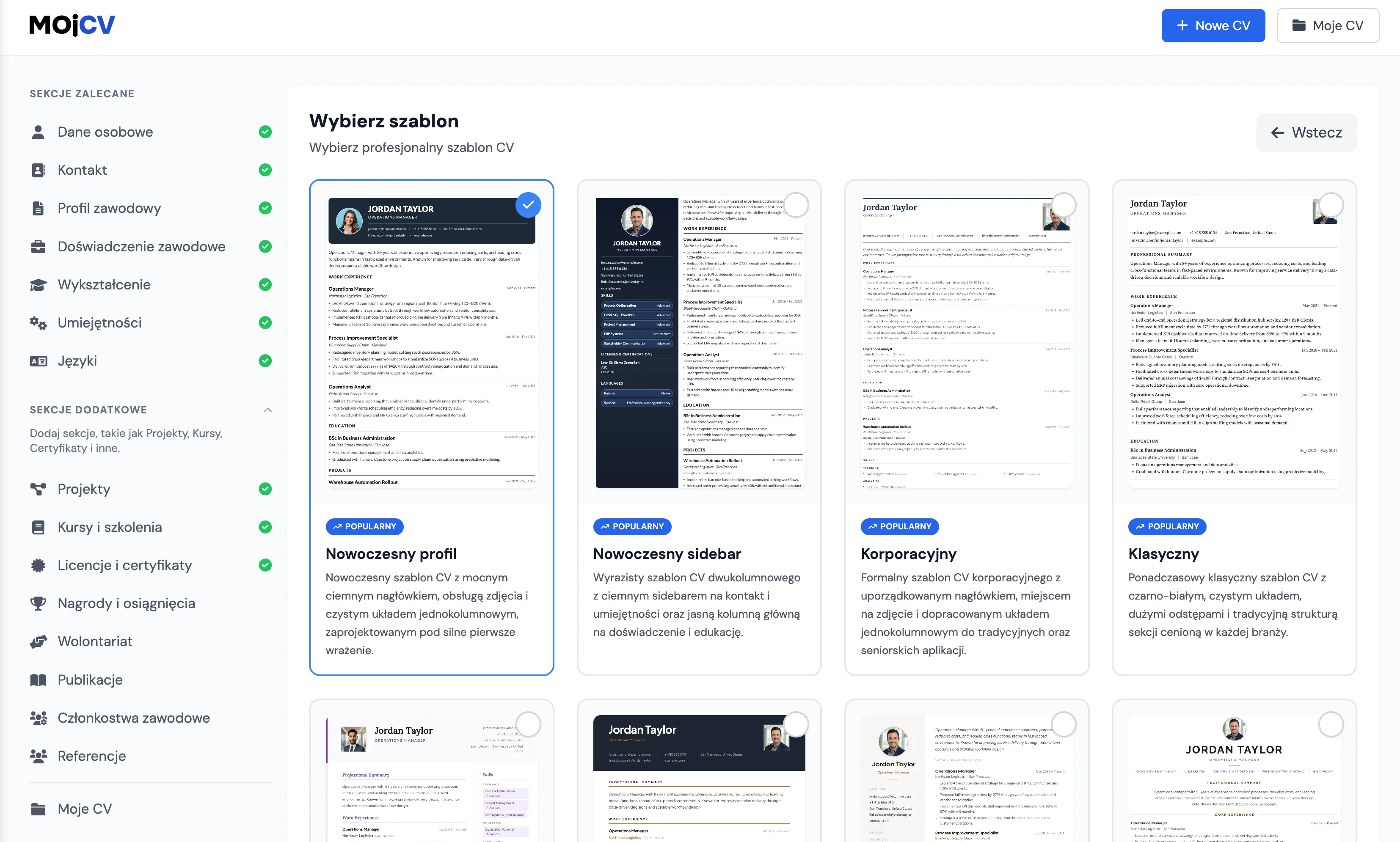 Wybór profesjonalnego szablonu CV zgodnego z ATS na MojCV