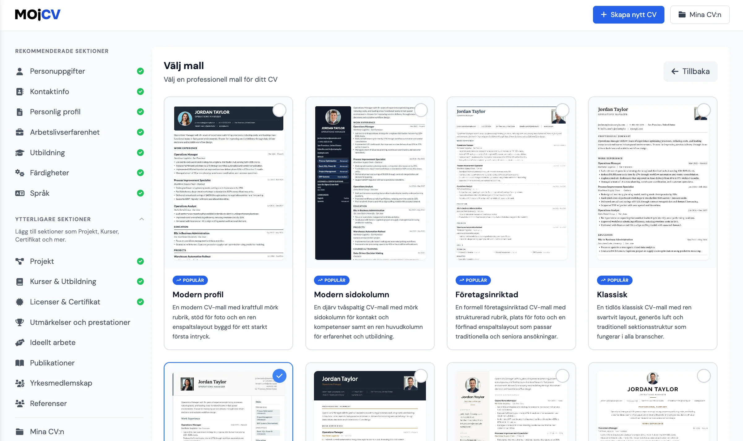 Välja en professionell ATS-vänlig CV-mall i MojCV