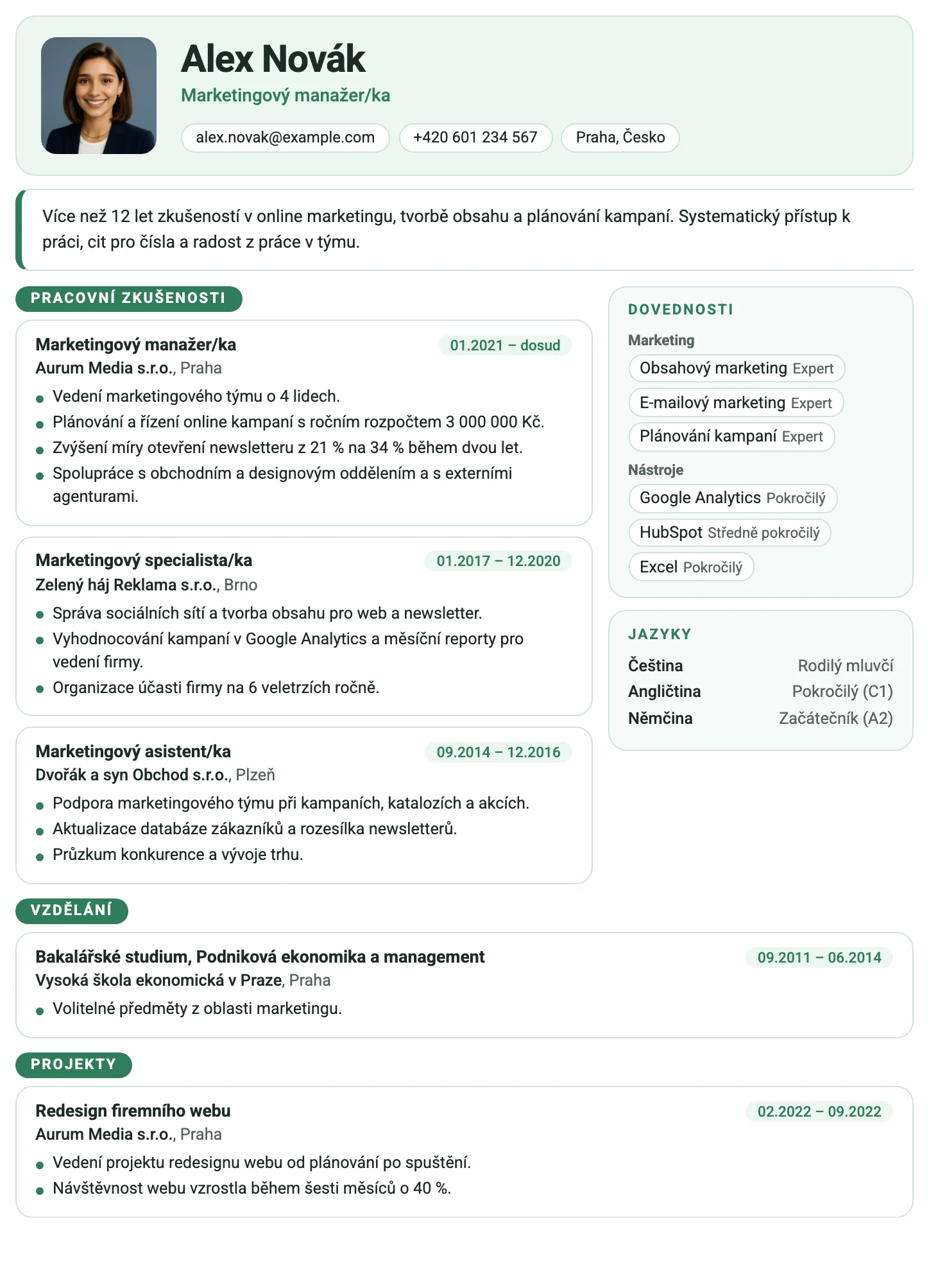 Kodaň CV template