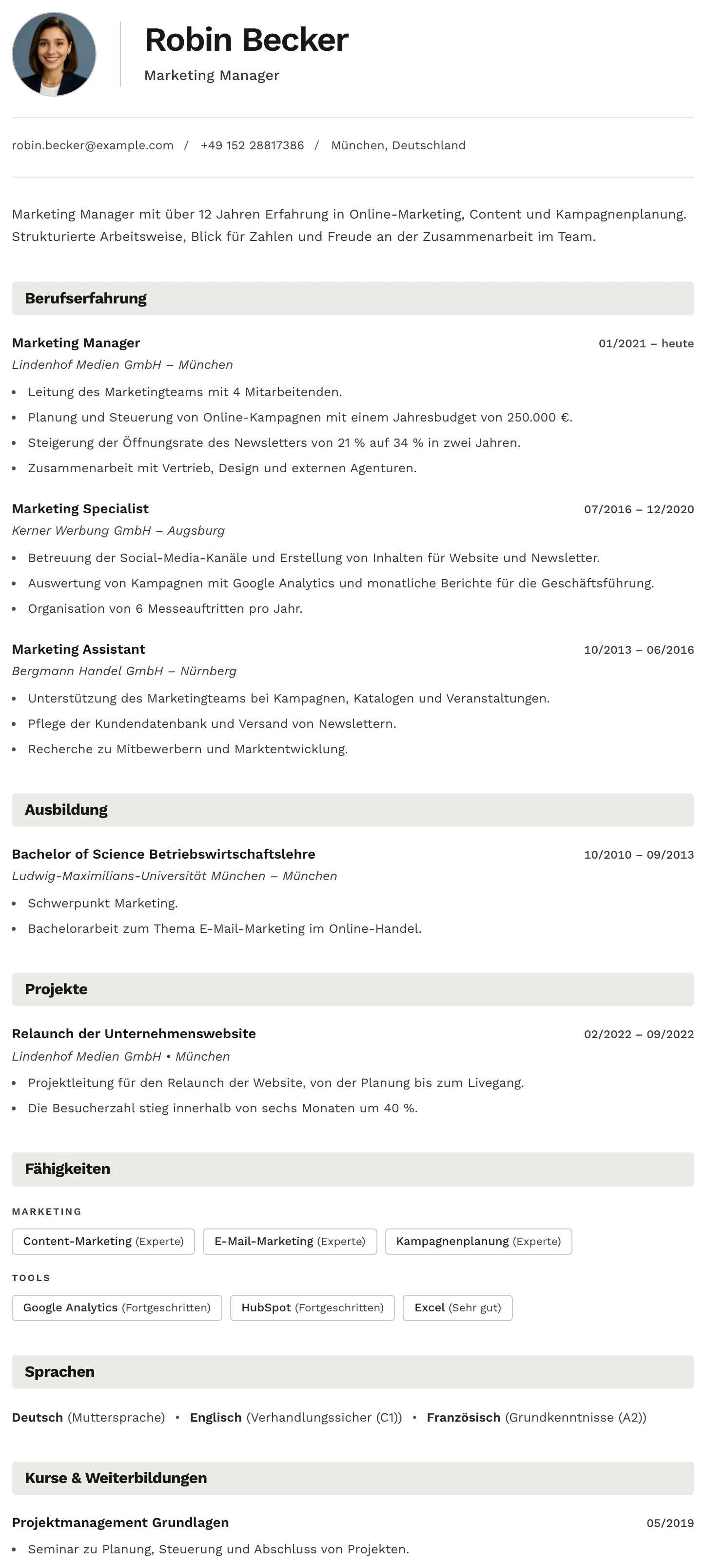 Bern CV template