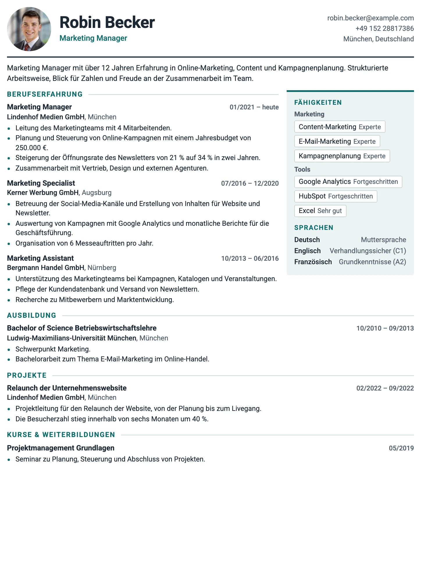 Zürich CV template