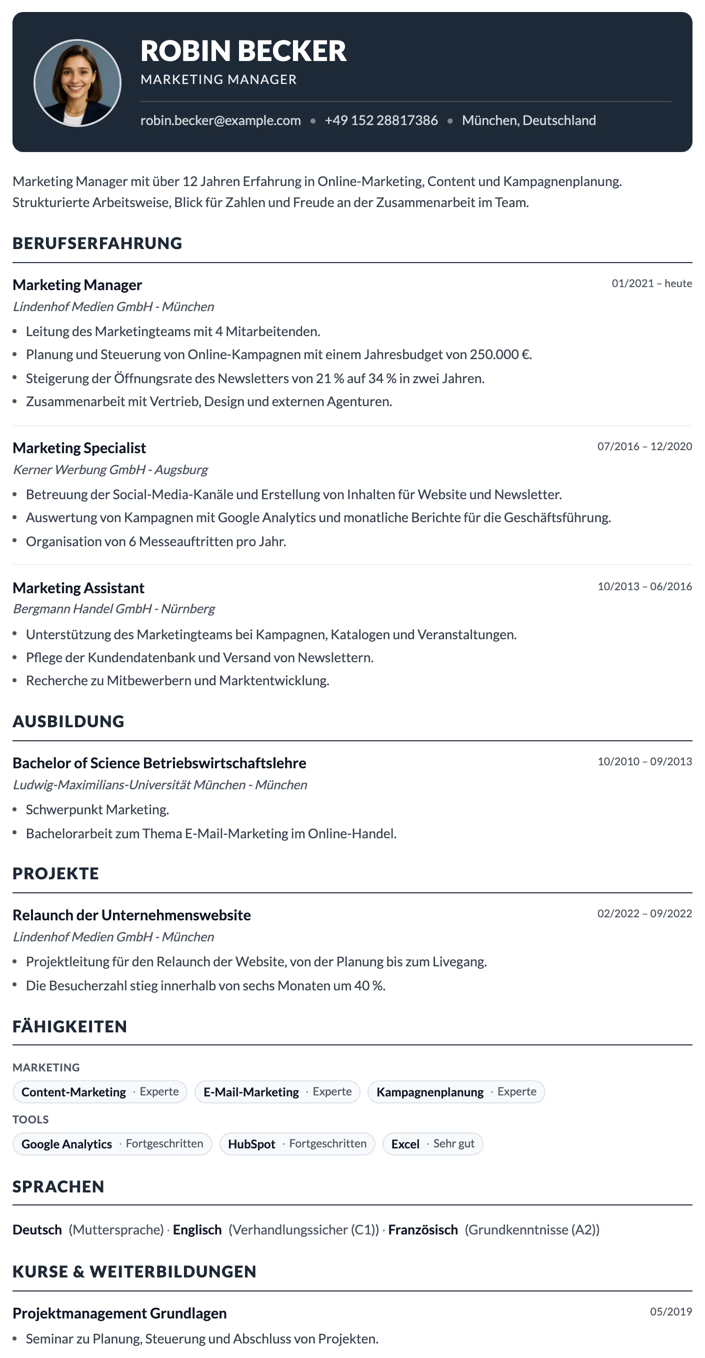 Mailand CV template