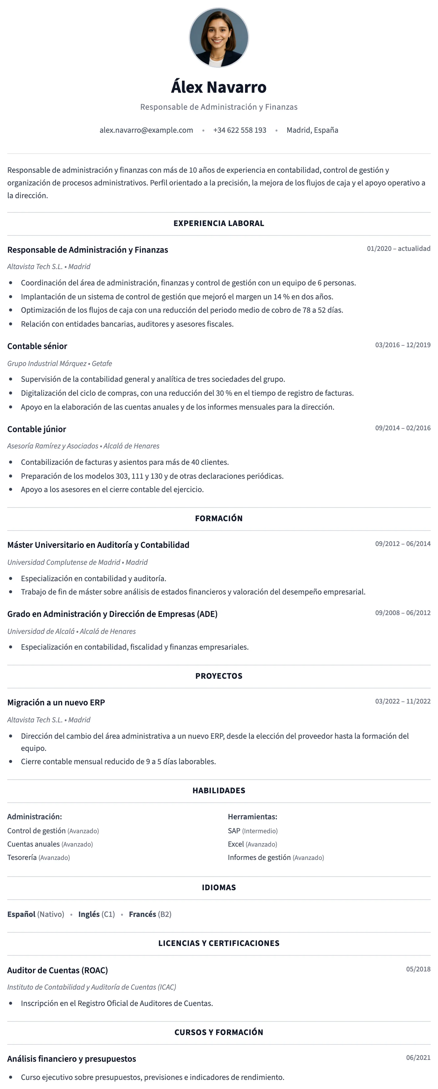 Plantilla de CV Verona