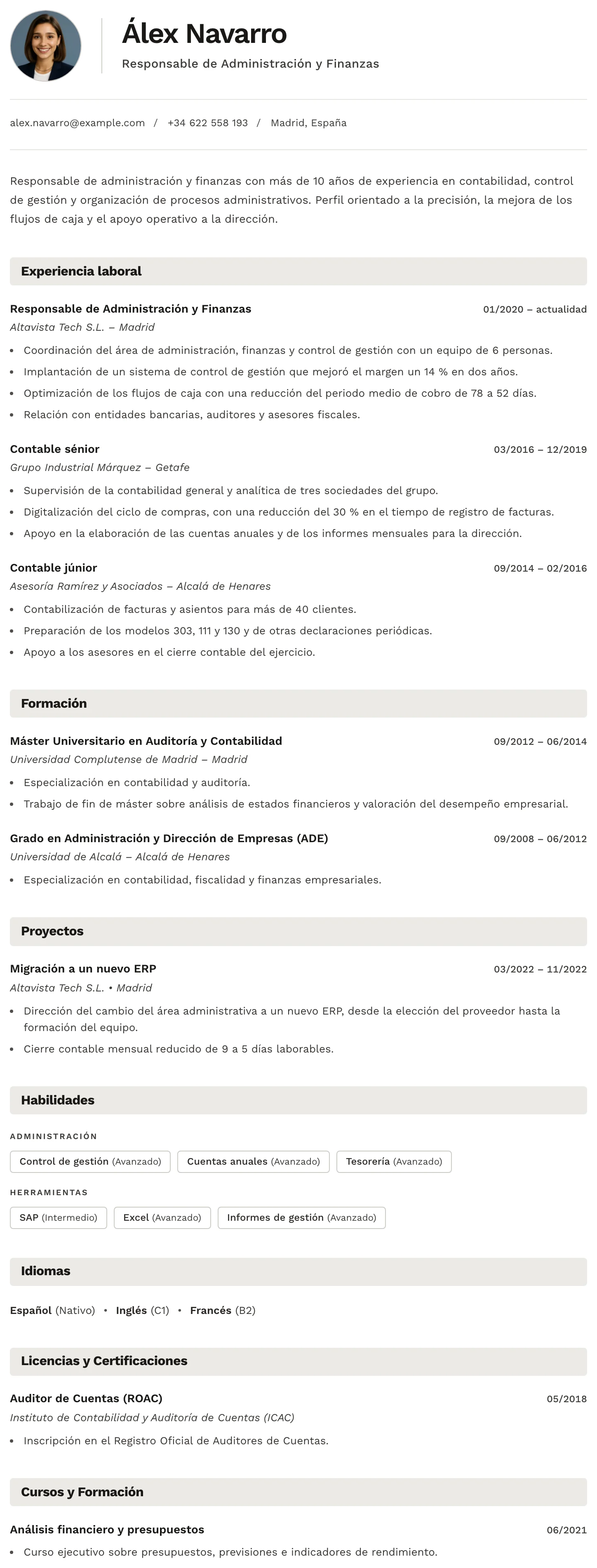 Plantilla de CV Berna