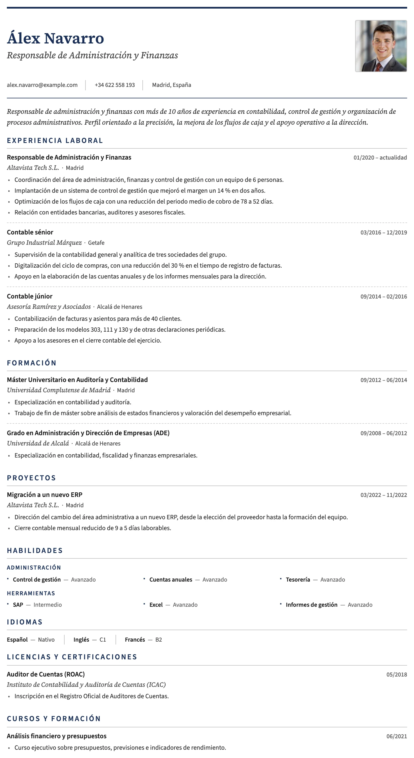 Plantilla de CV Ginebra