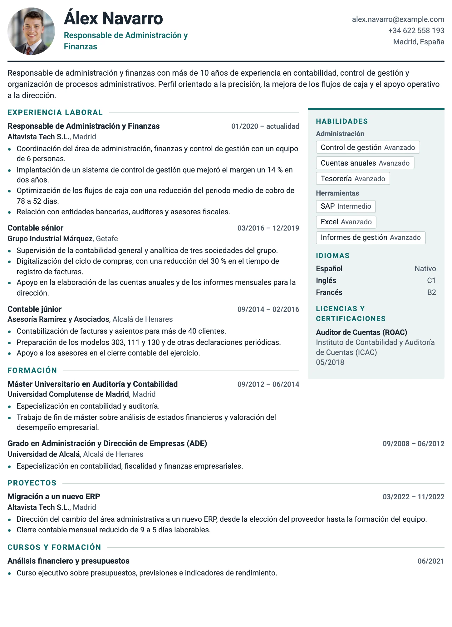Plantilla de CV Zúrich