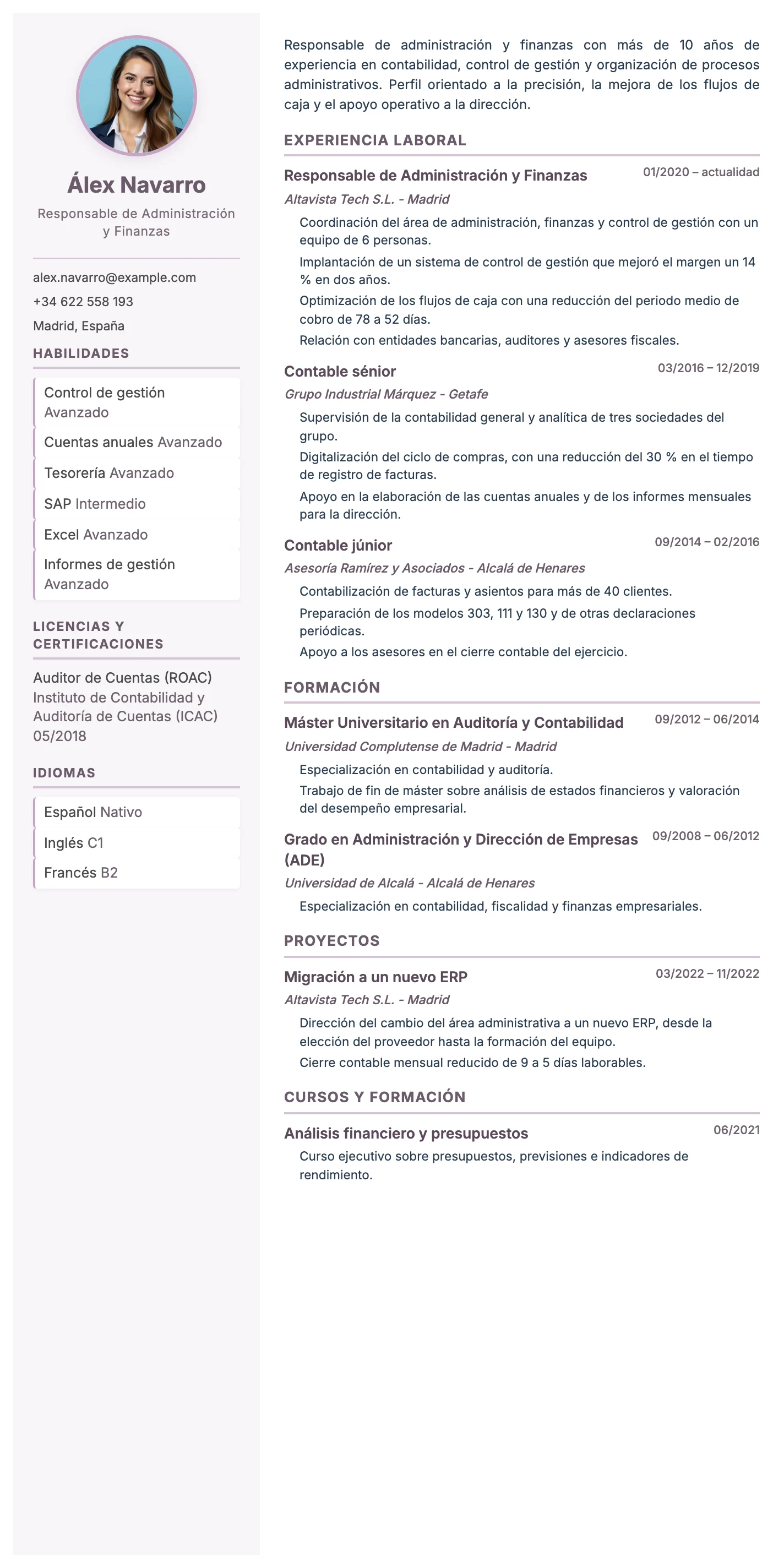 Plantilla de CV Parma