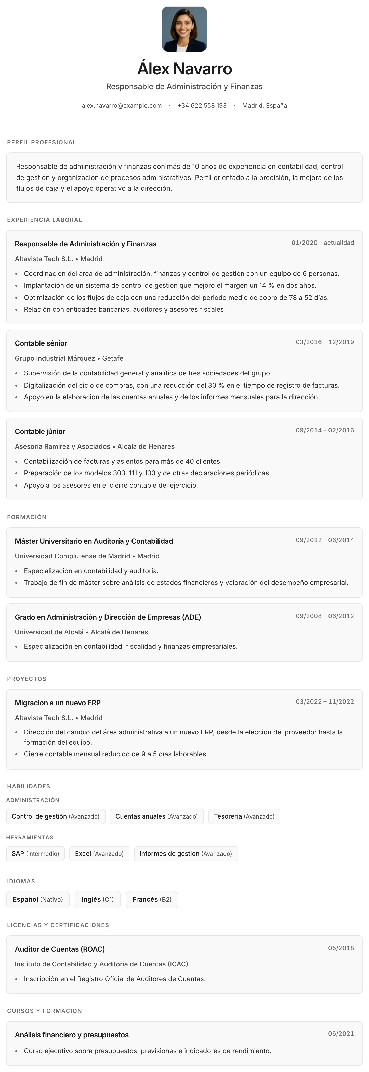 Plantilla de CV Granada