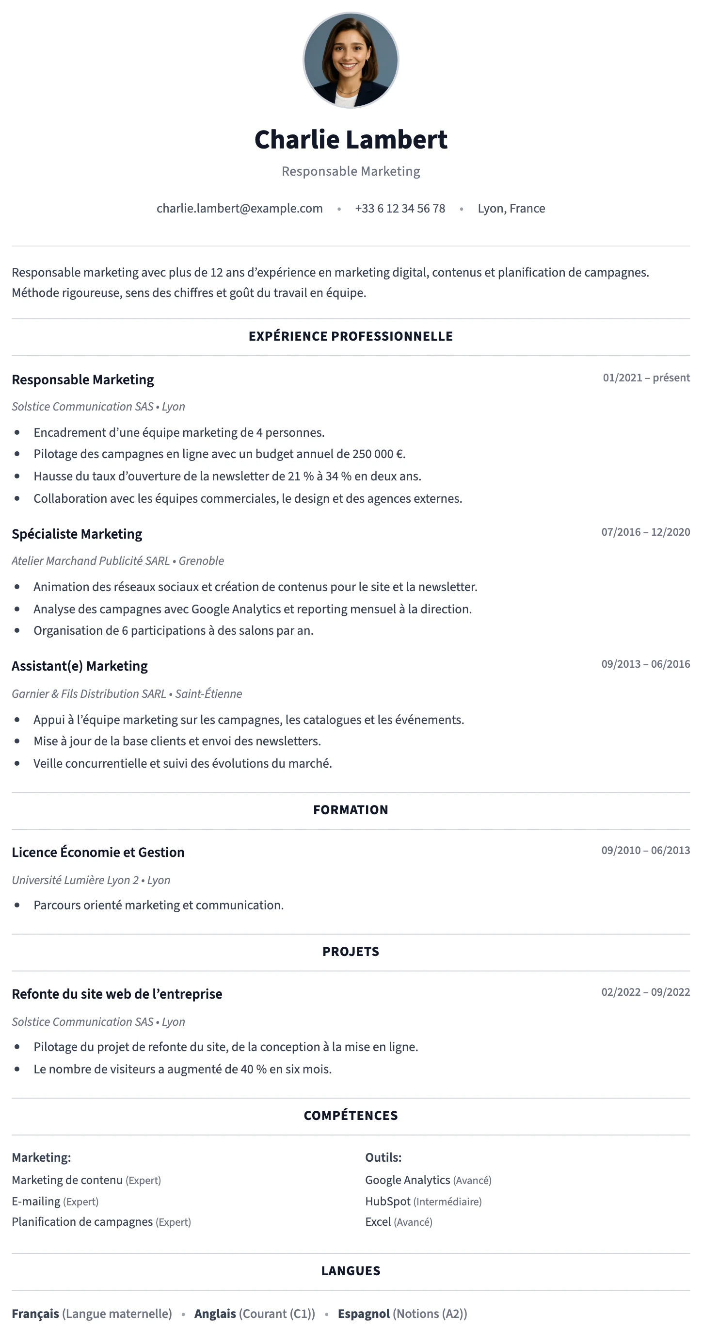 Vérone CV template