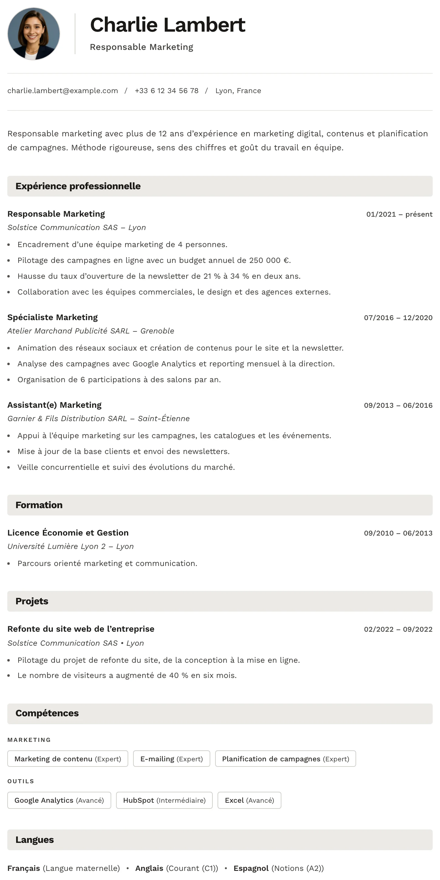Berne CV template