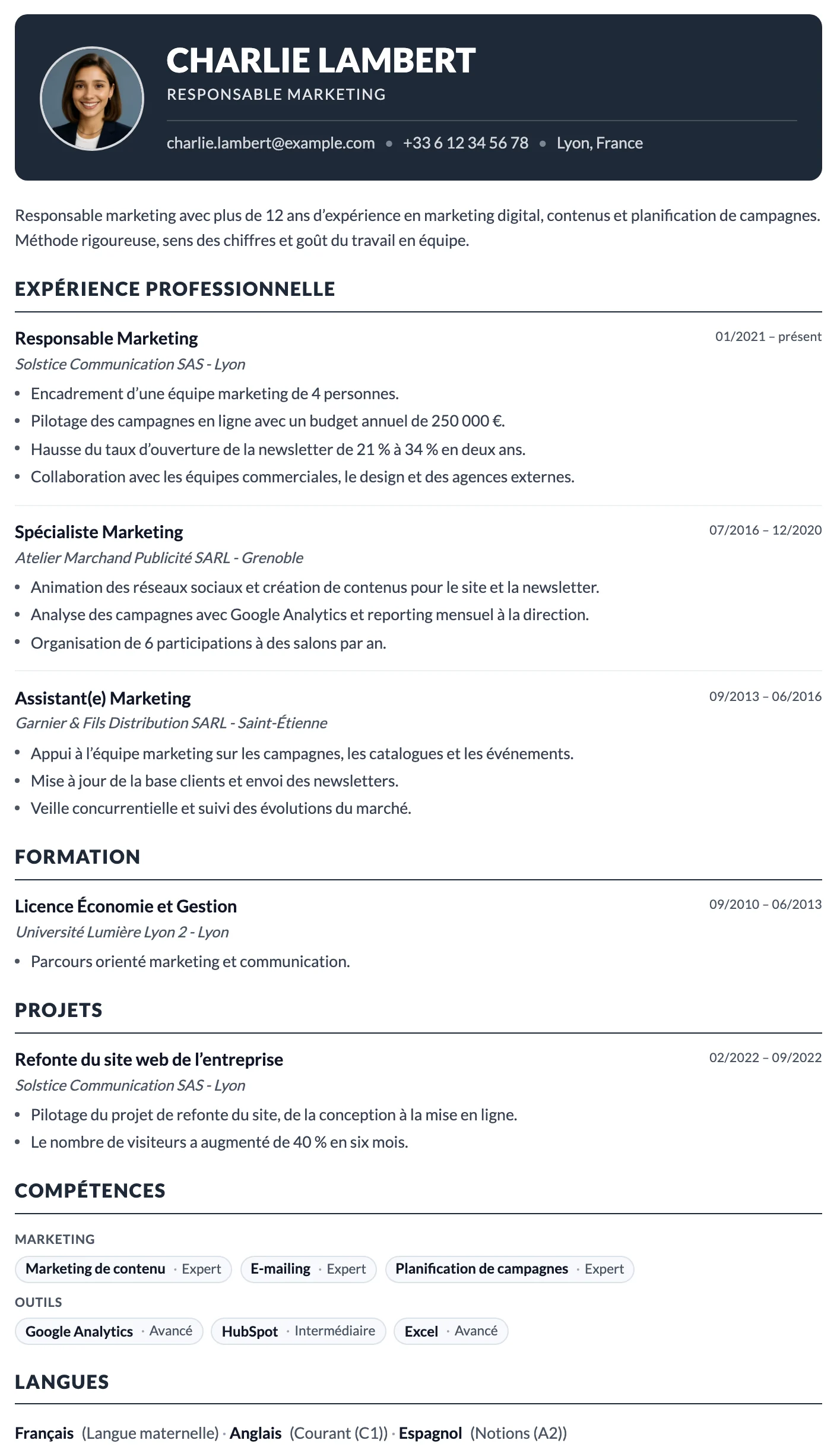 Milan CV template