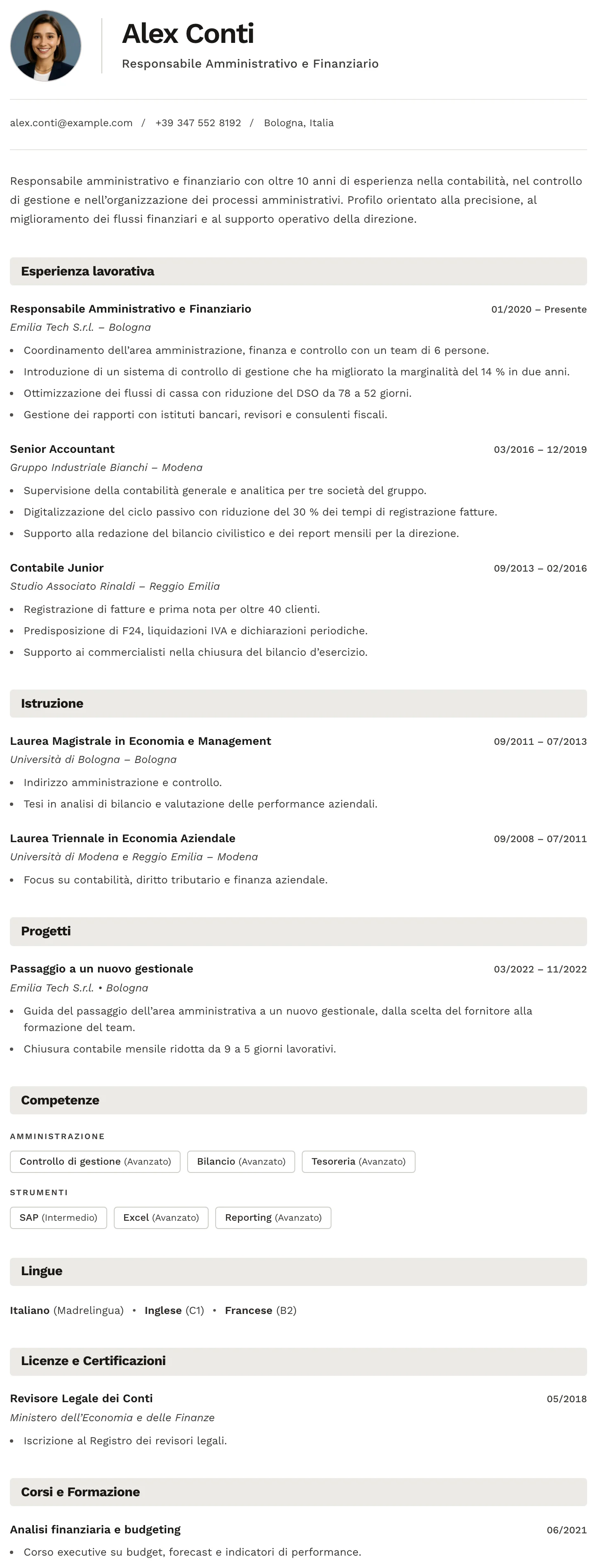 Berna CV template