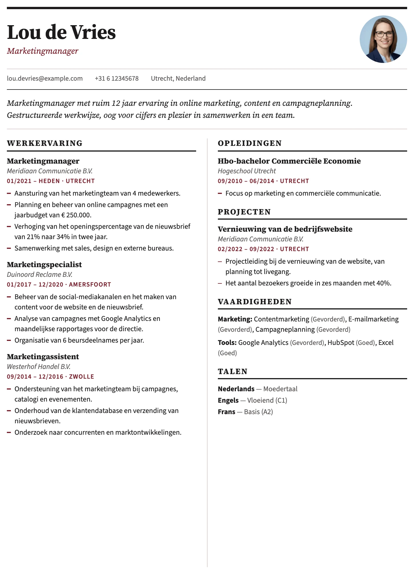 Cv-template Amsterdam