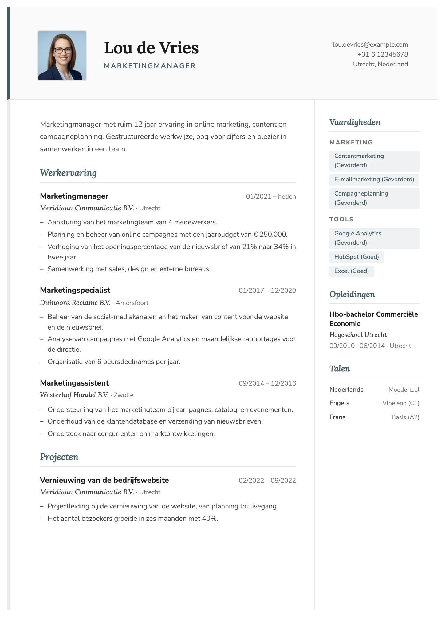 Cv-template Parijs
