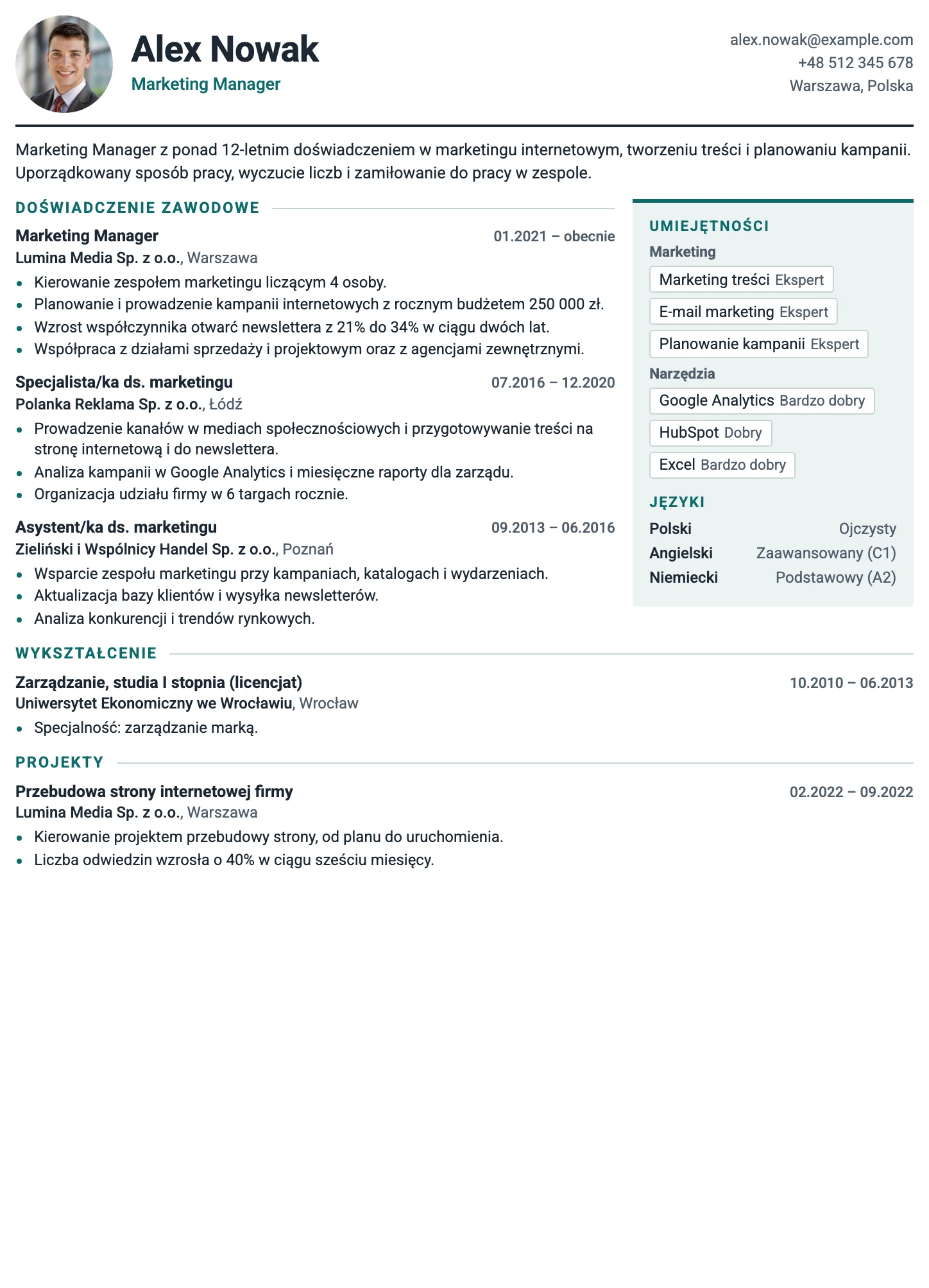 Zurych CV template