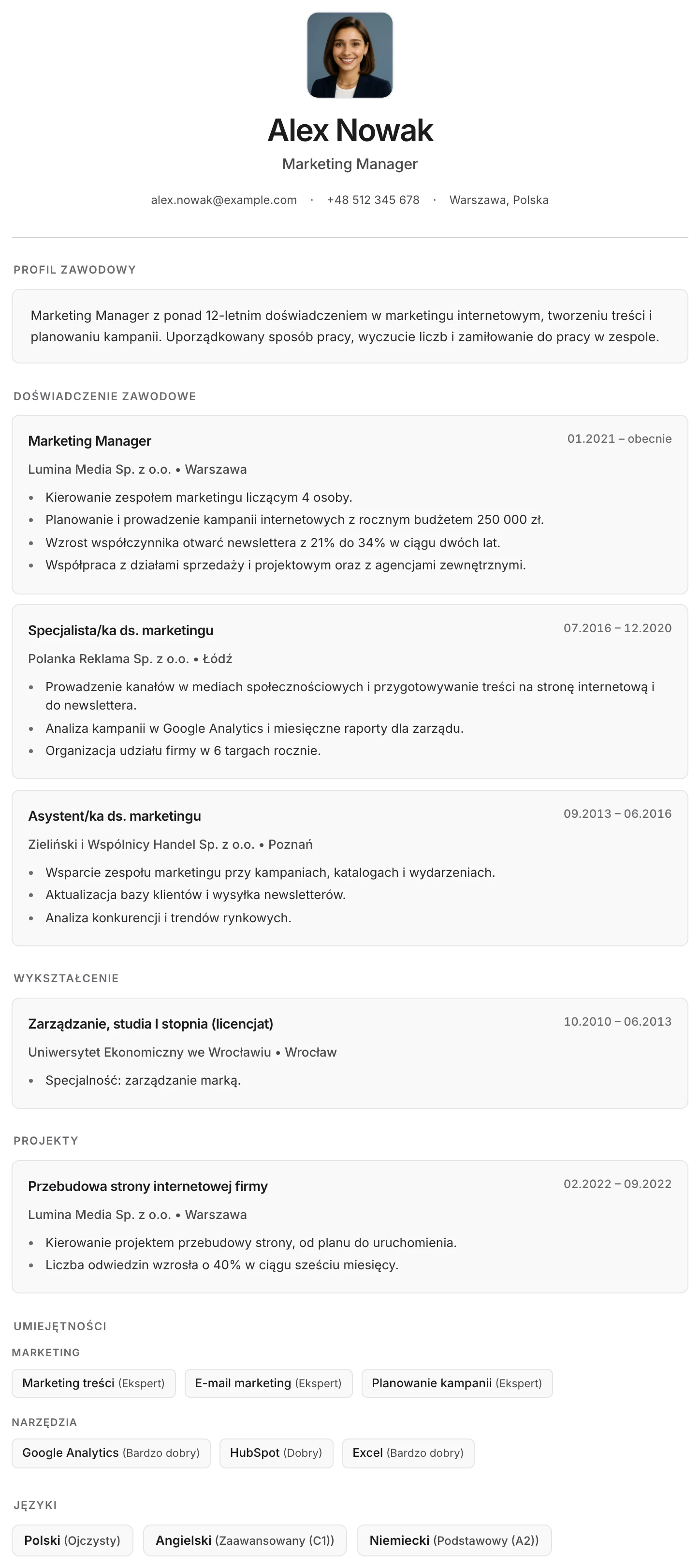 Granada CV template