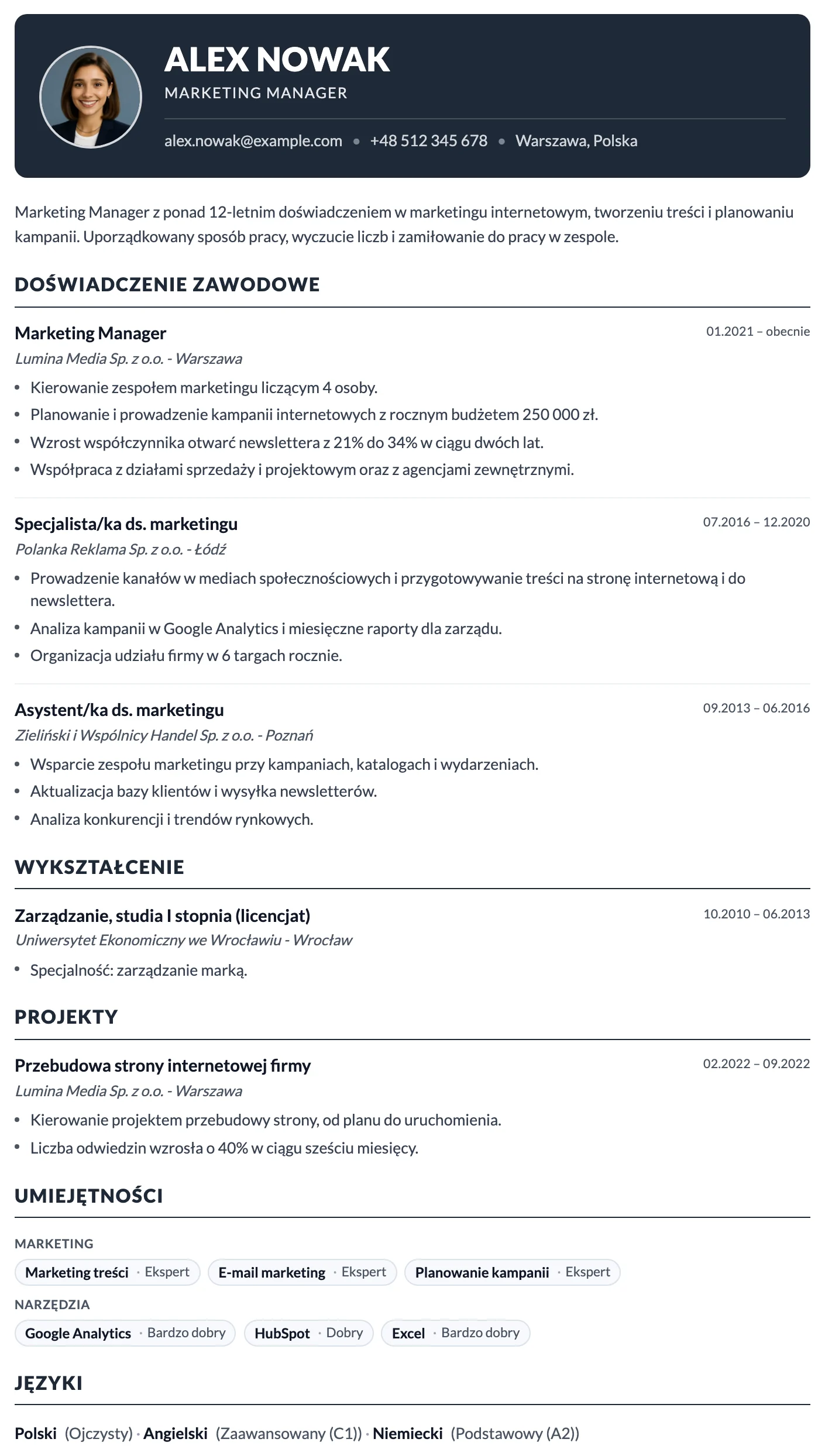 Mediolan CV template