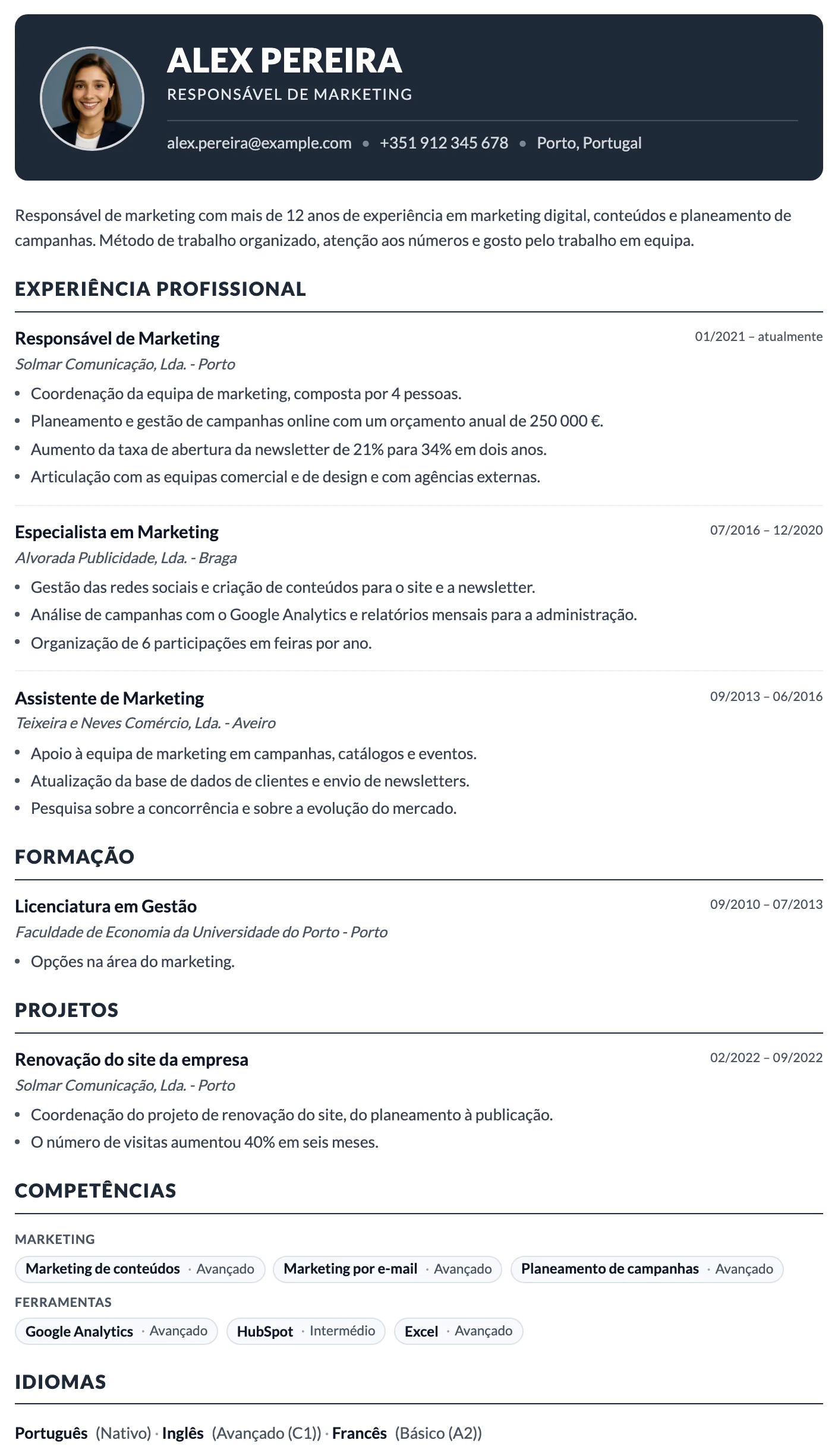 Milão CV template