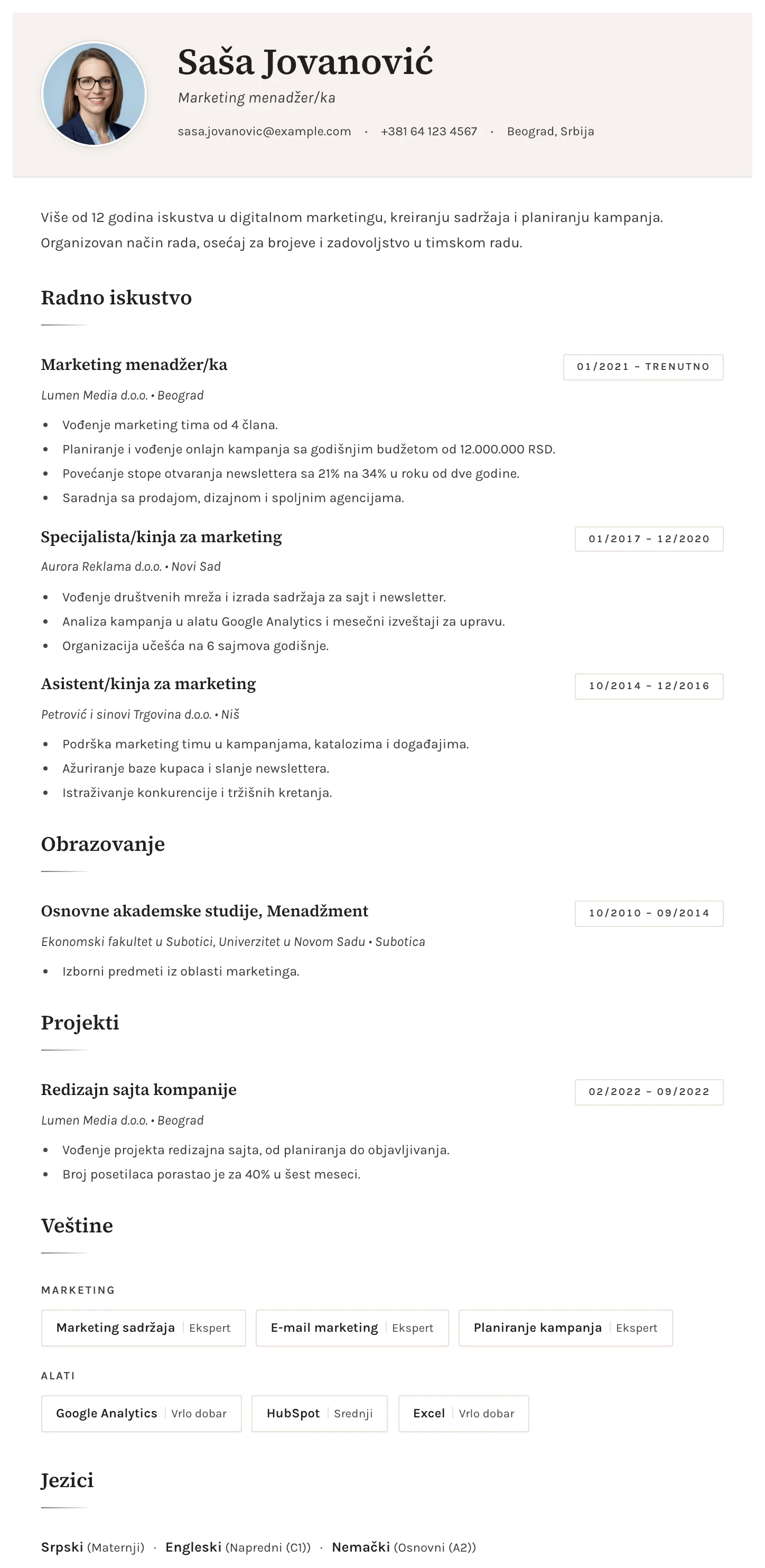 Sofija CV template