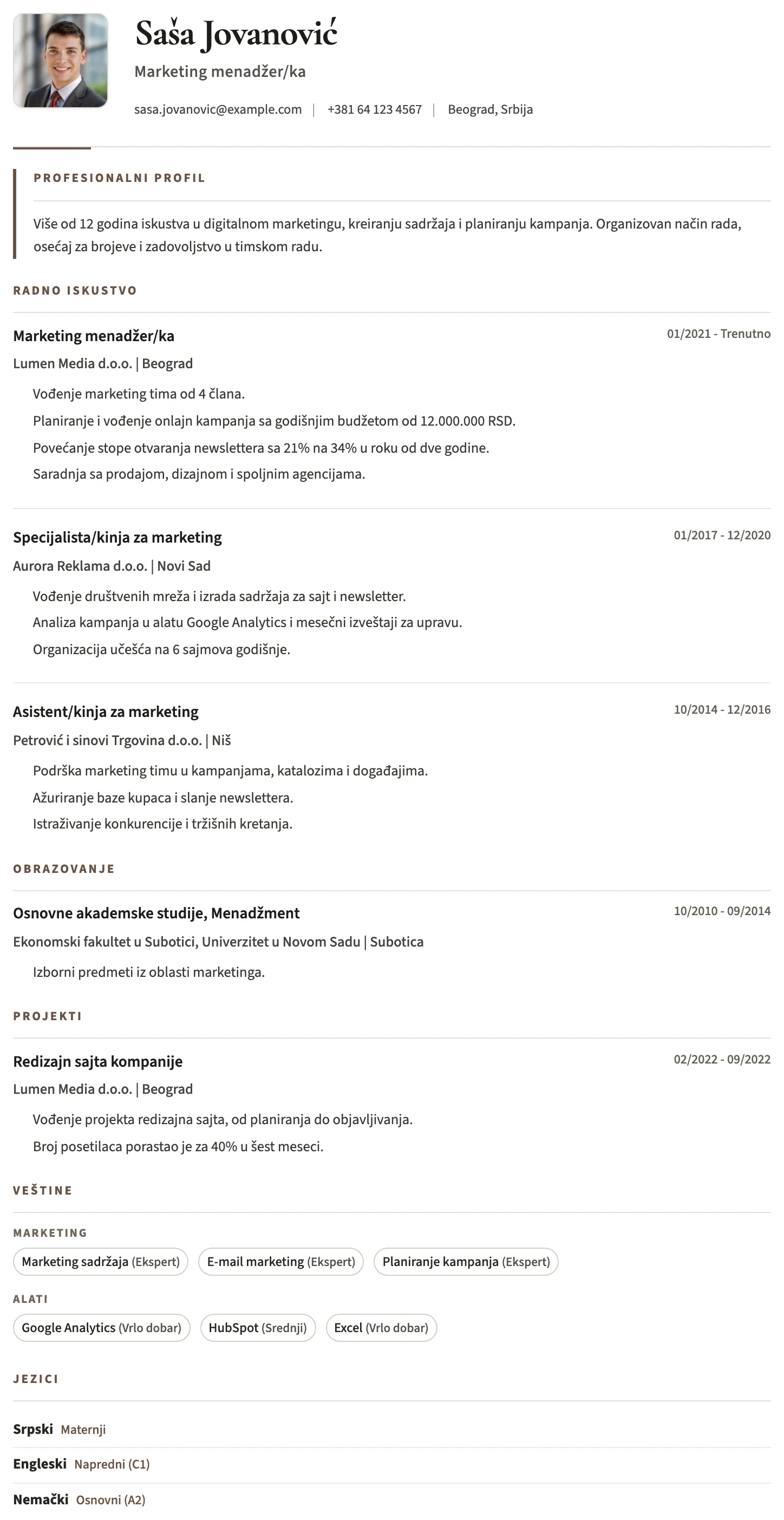 Bristol CV template