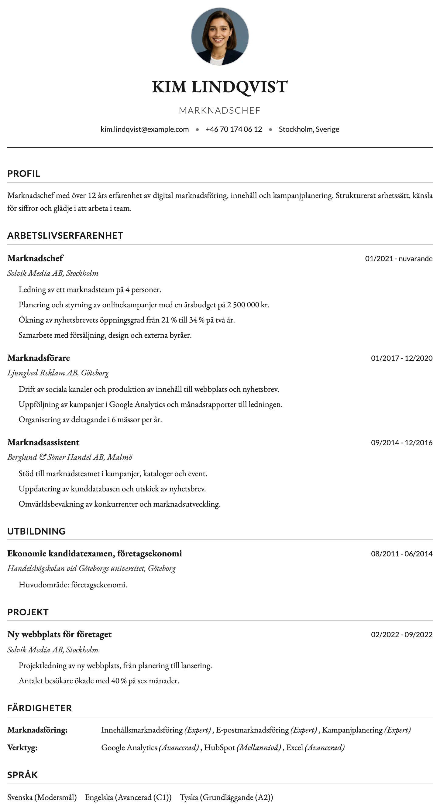 Oxford CV template