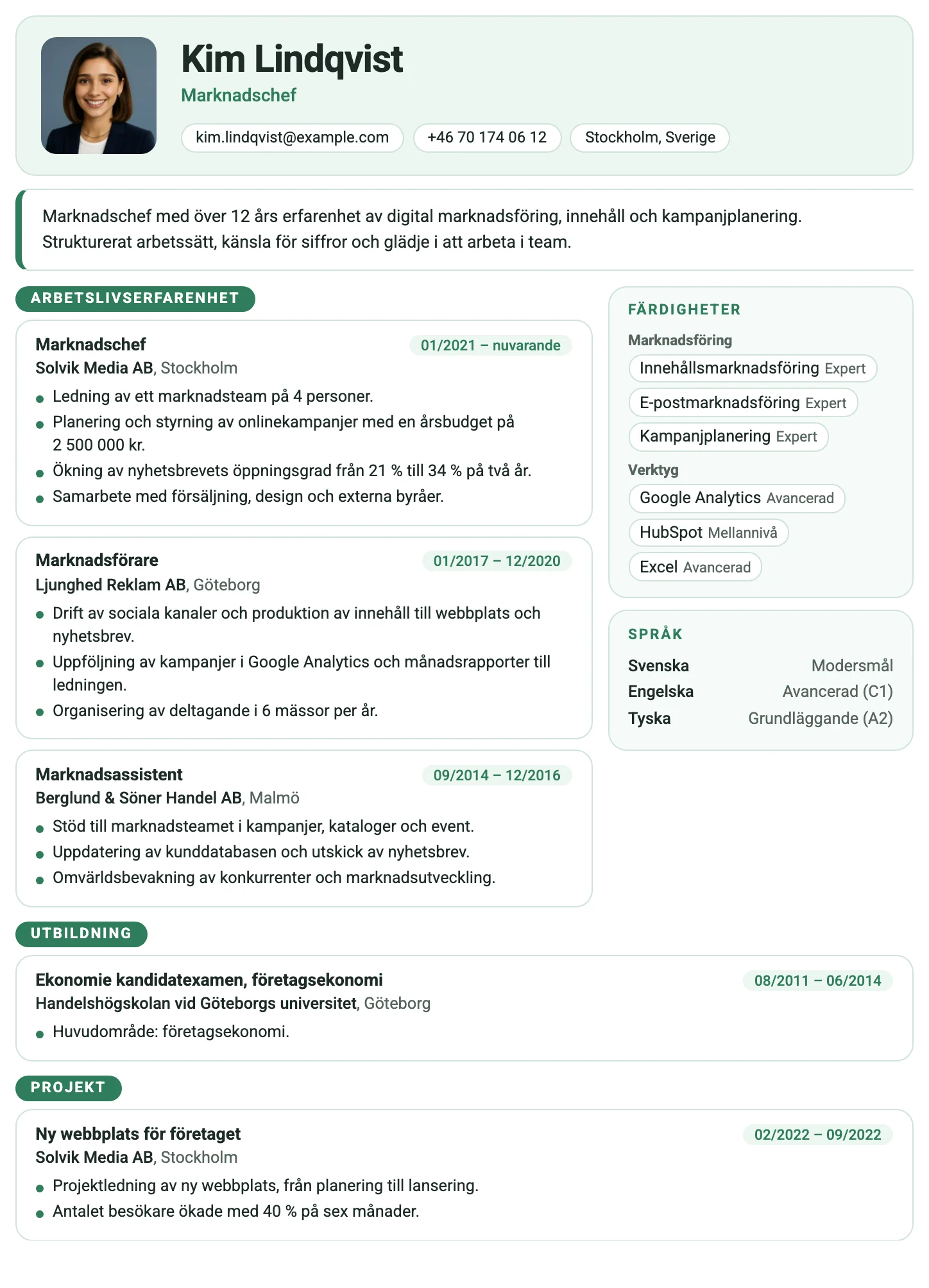 Köpenhamn CV template