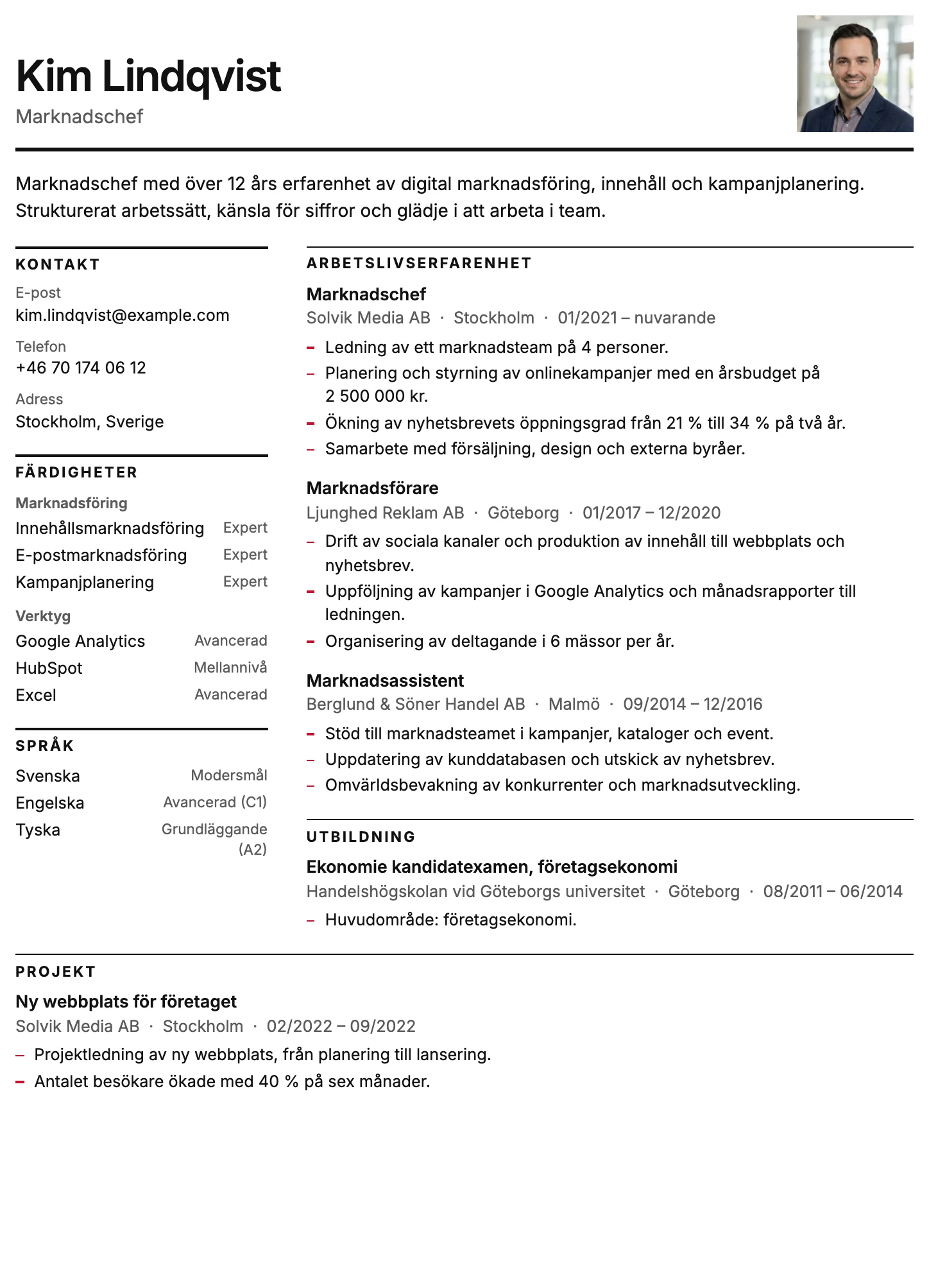 Stockholm CV template