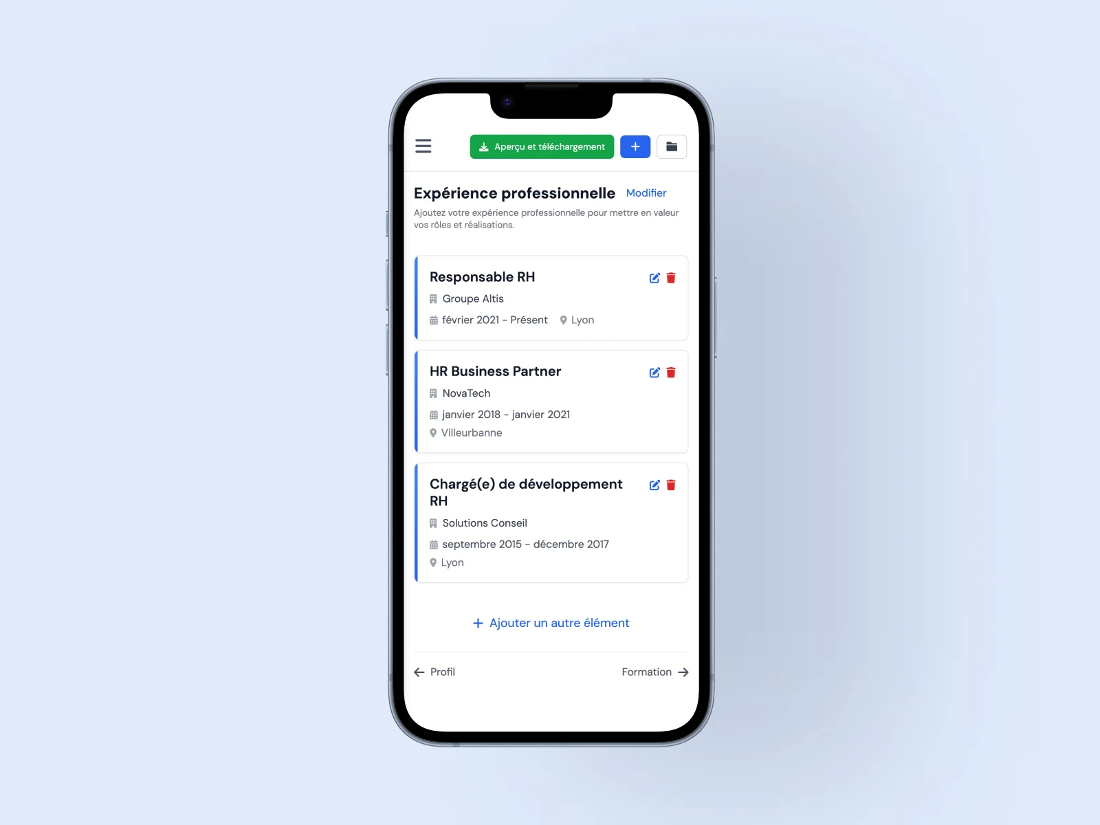 Remplir les rubriques de son CV sur smartphone avec MojCV
